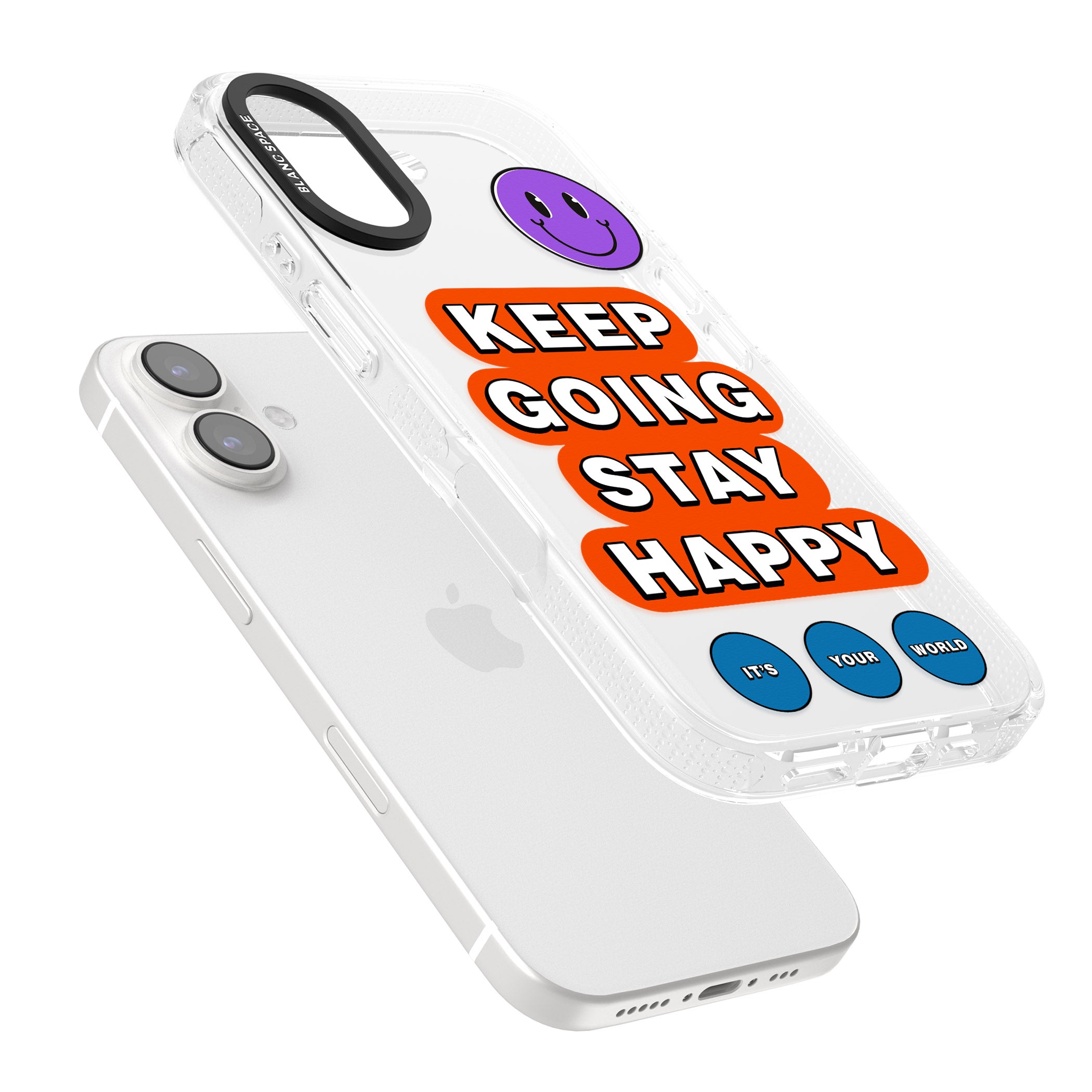 Keep Going Stay Happy iPhone 16 / 16 Plus Clear Case Impact Air - Blanc Space