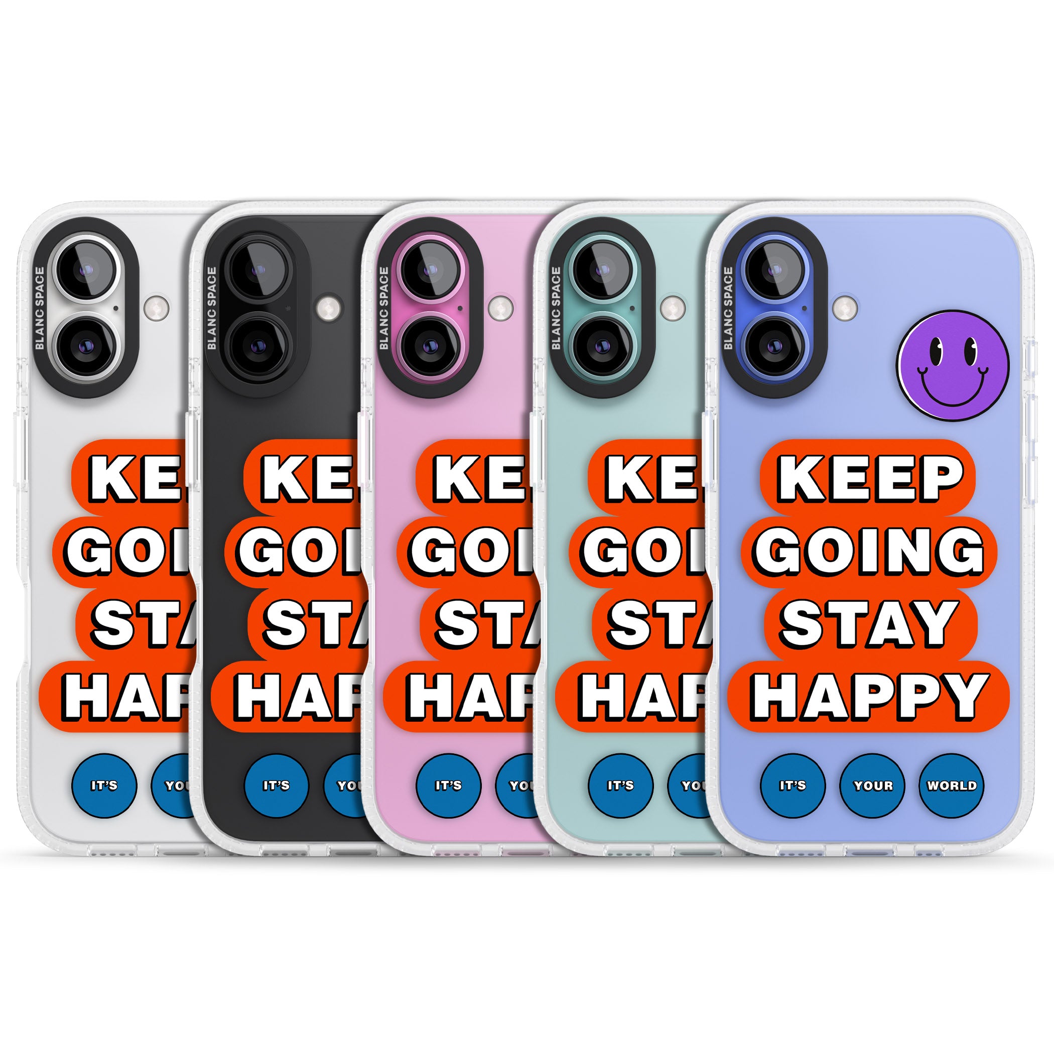 Keep Going Stay Happy iPhone 16 / 16 Plus Clear Case Impact Air - Blanc Space
