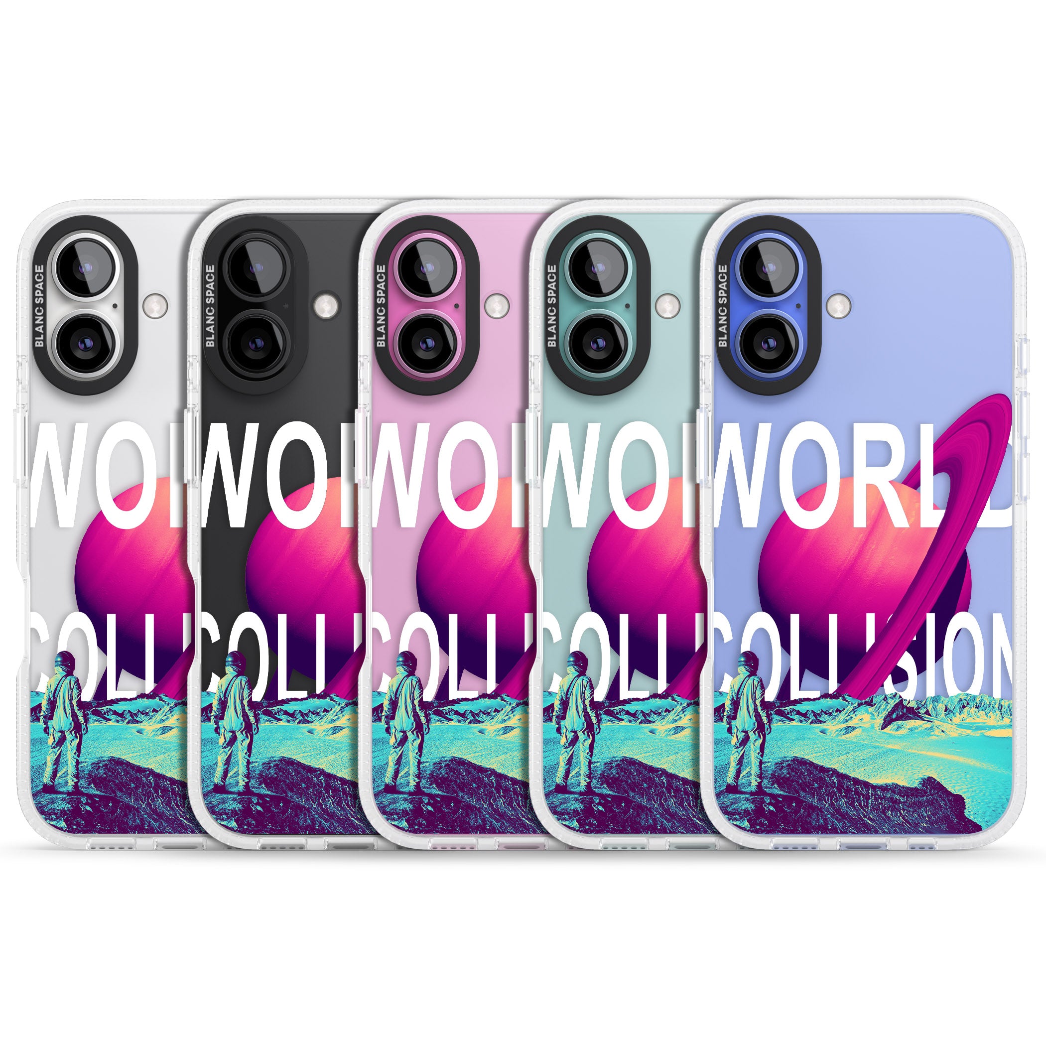 World Collision iPhone 16 / 16 Plus Clear Case Impact Air - Blanc Space