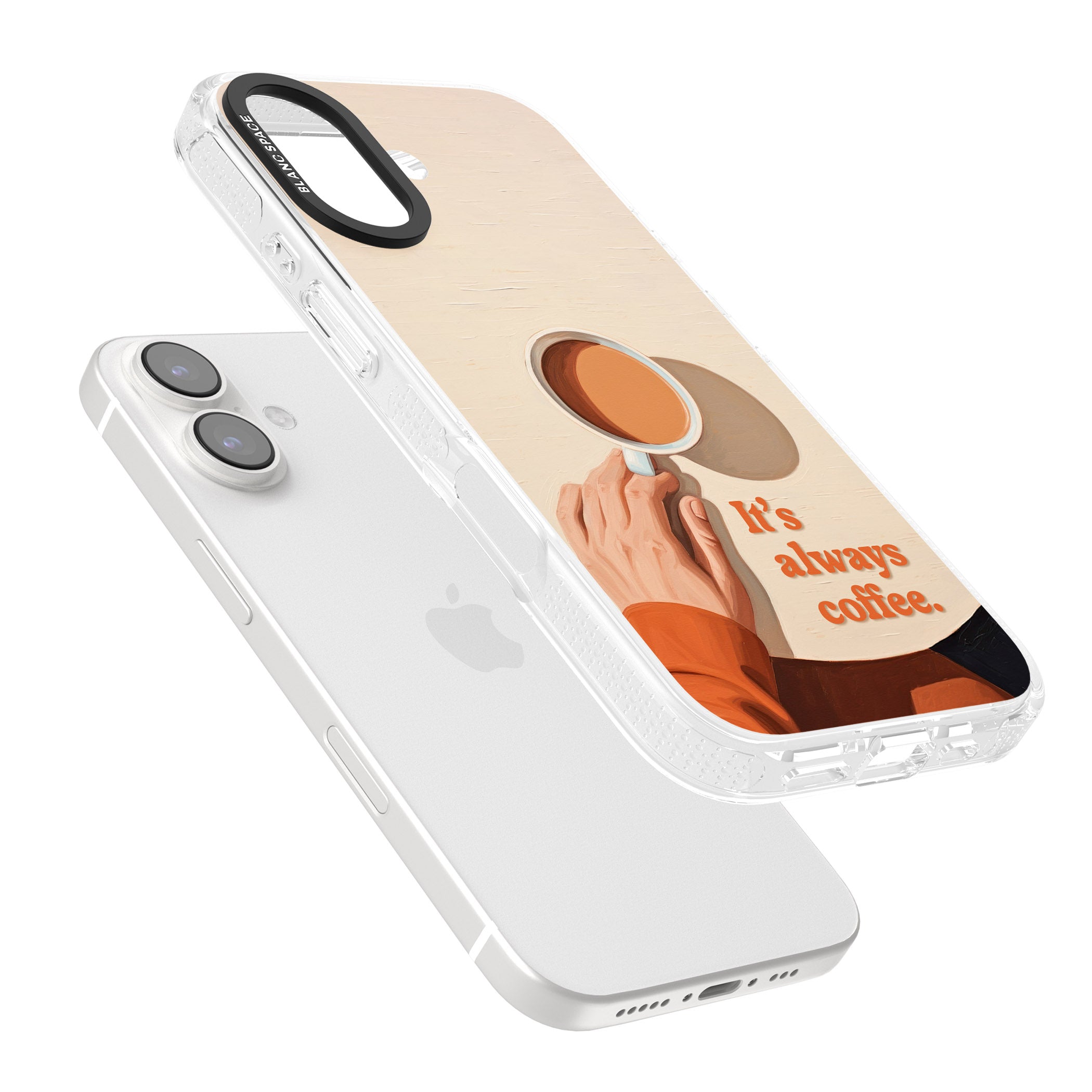 It's Always Coffee iPhone 16 / 16 Plus Clear Case Impact Air - Blanc Space