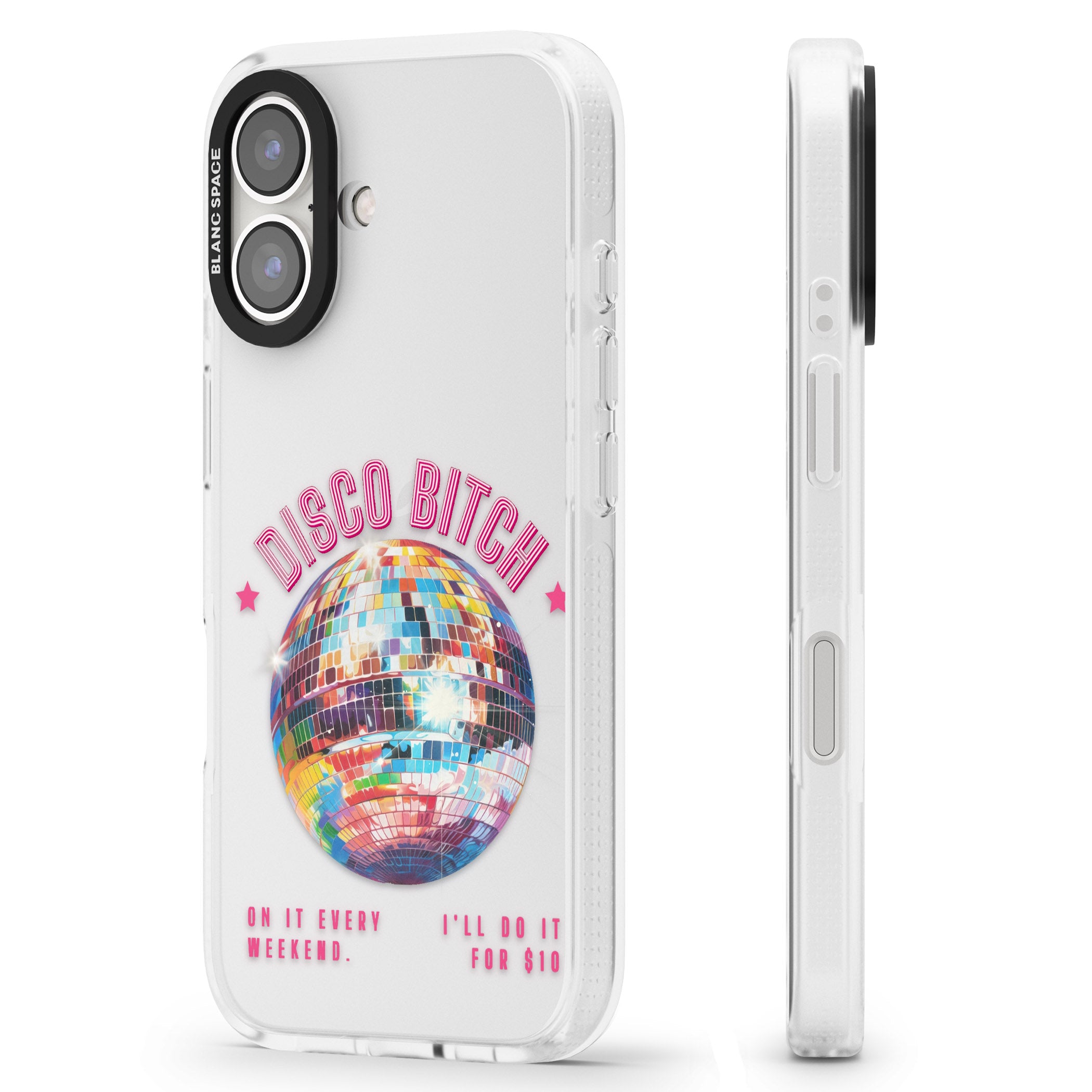 Disco B*tch iPhone 16 / 16 Plus Clear Case Impact Air - Blanc Space