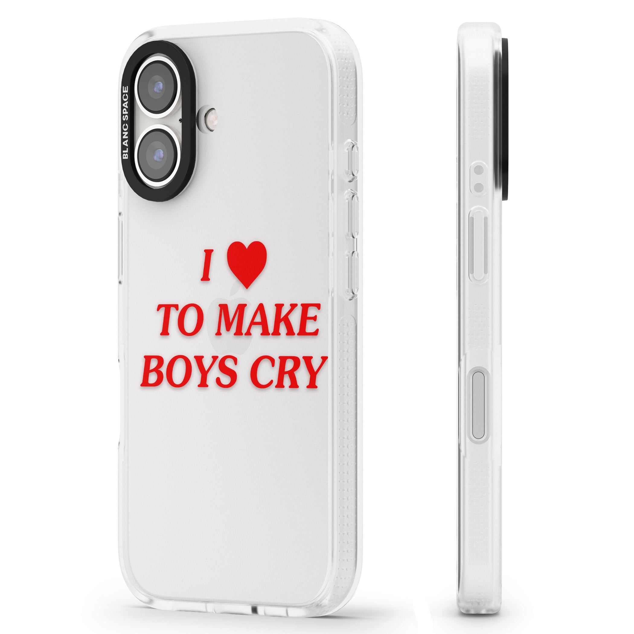 I Love to Make Boys Cry iPhone 16 / 16 Plus Clear Case Impact Air - Blanc Space