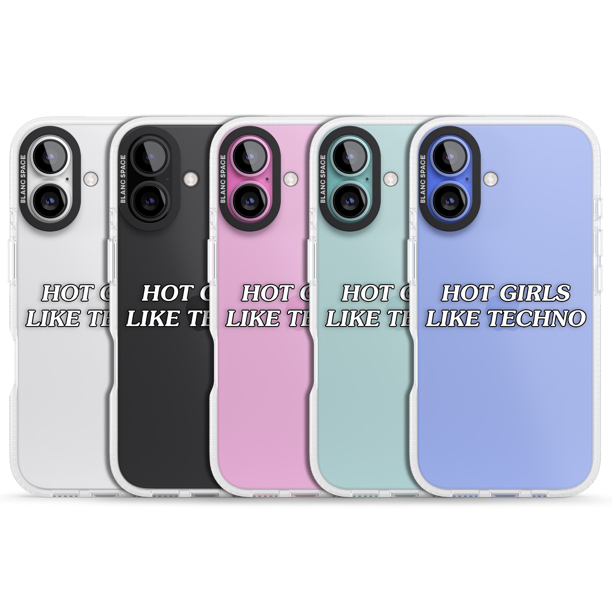 Hot Girls Like Techno iPhone 16 / 16 Plus Clear Case Impact Air - Blanc Space