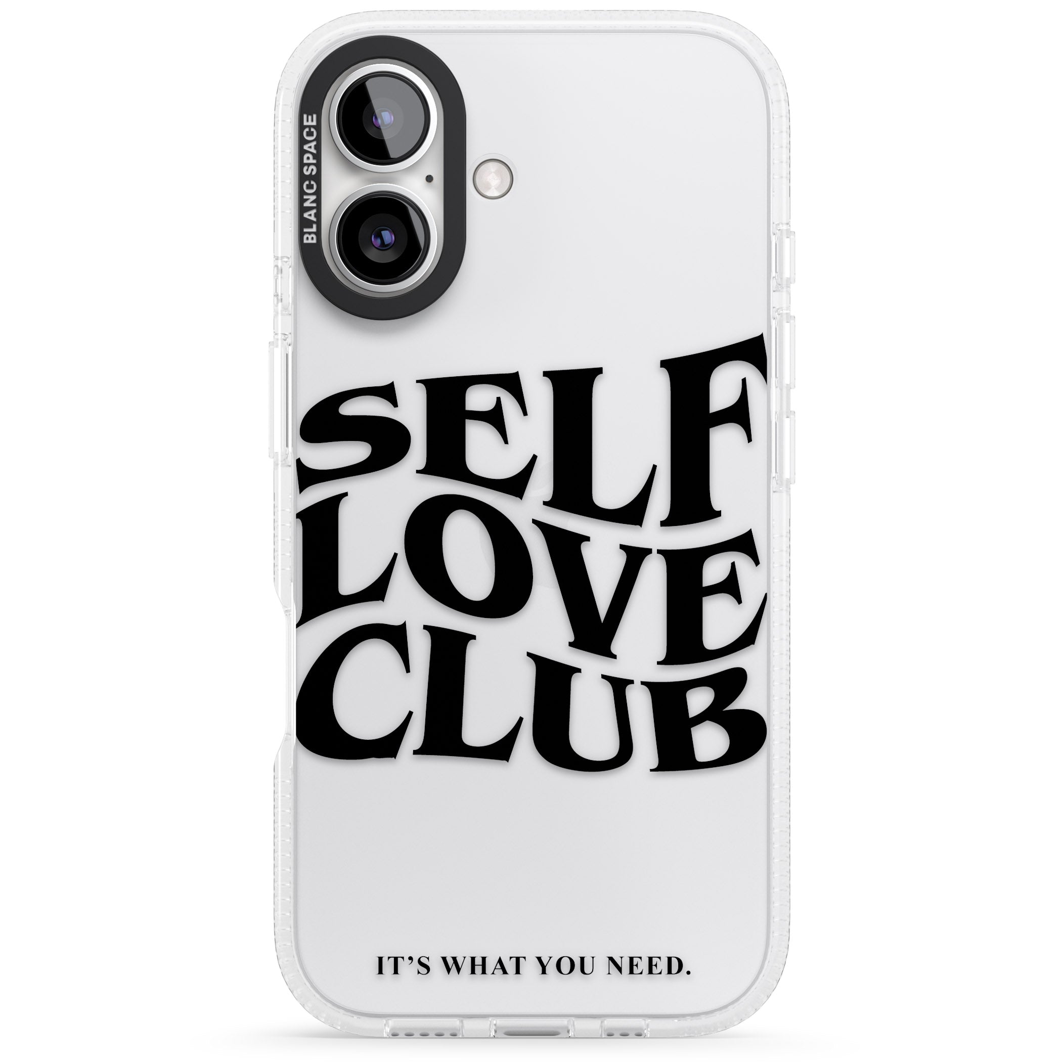 Self Love Club (Black) iPhone 16 / 16 Plus Clear Case Impact Air - Blanc Space