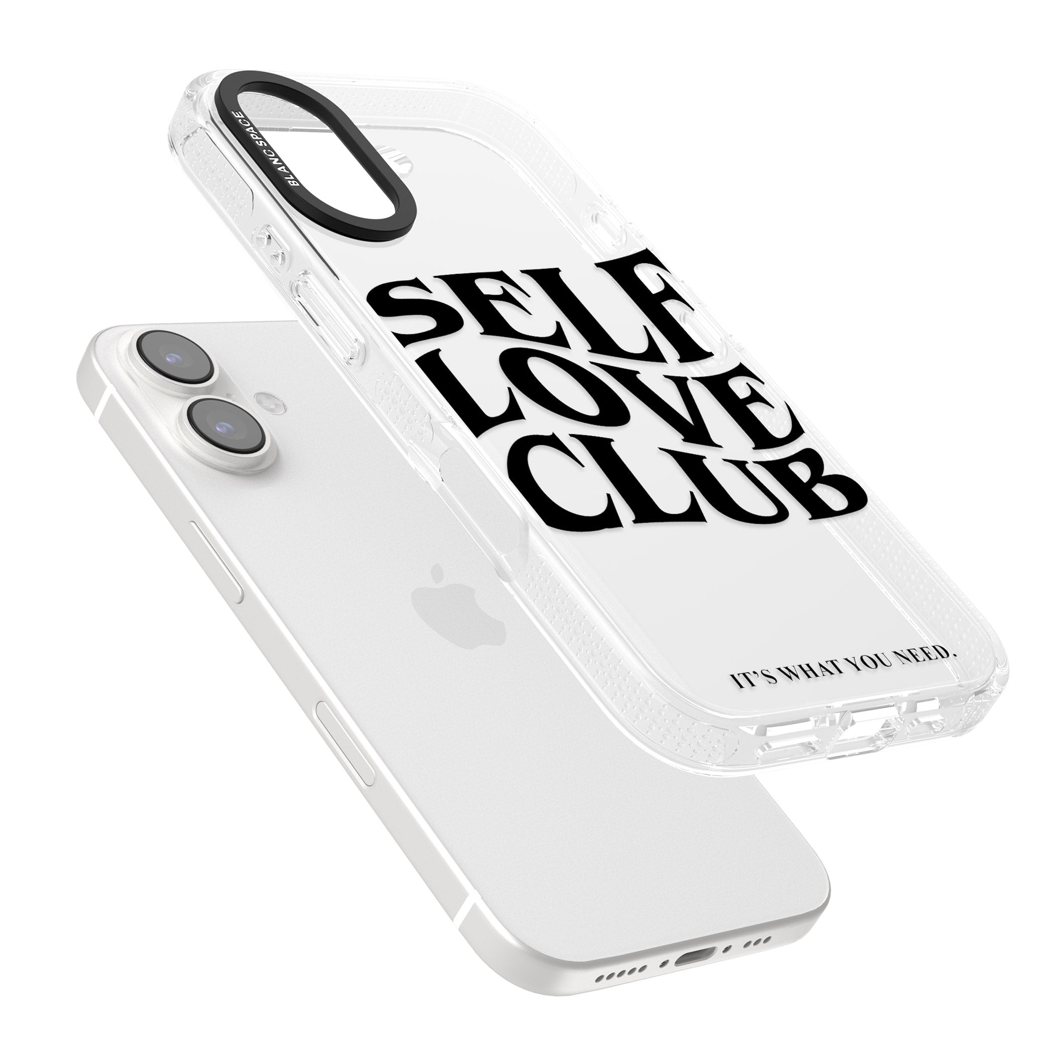 Self Love Club (Black) iPhone 16 / 16 Plus Clear Case Impact Air - Blanc Space