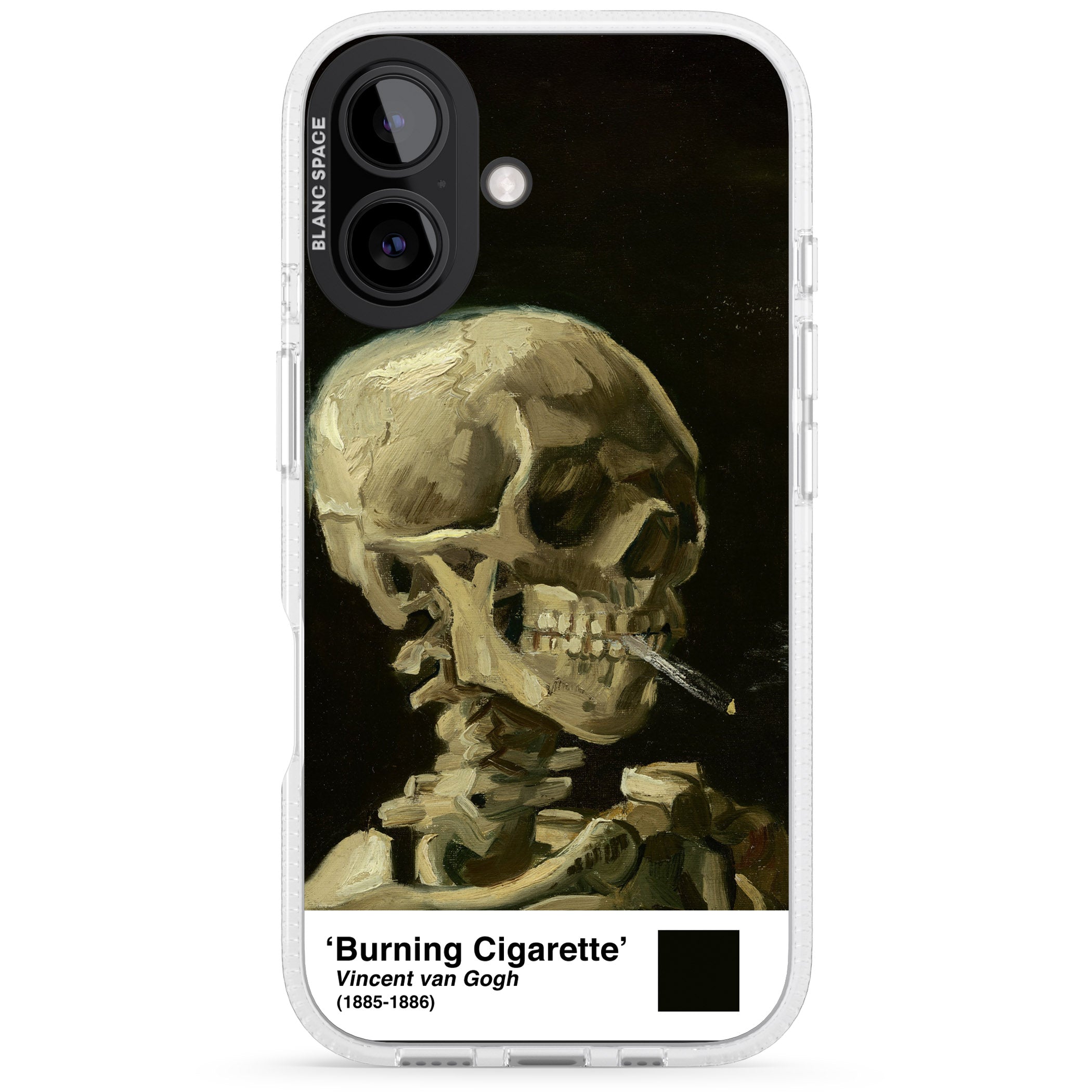 Skull of a Skeleton with Burning Cigarette iPhone 16 / 16 Plus Clear Case Impact Air - Blanc Space