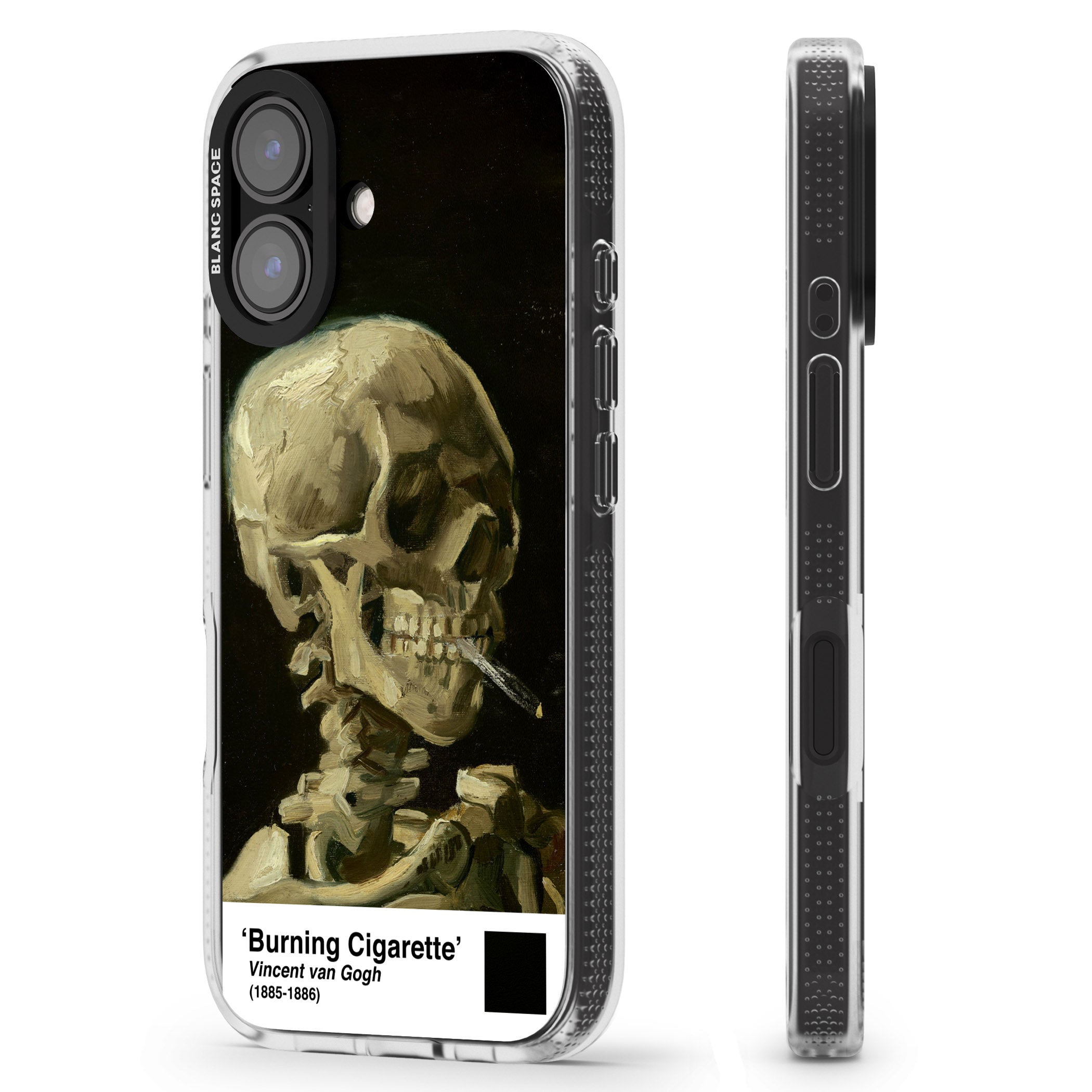 Skull of a Skeleton with Burning Cigarette iPhone 16 / 16 Plus Clear Case Impact Air - Blanc Space