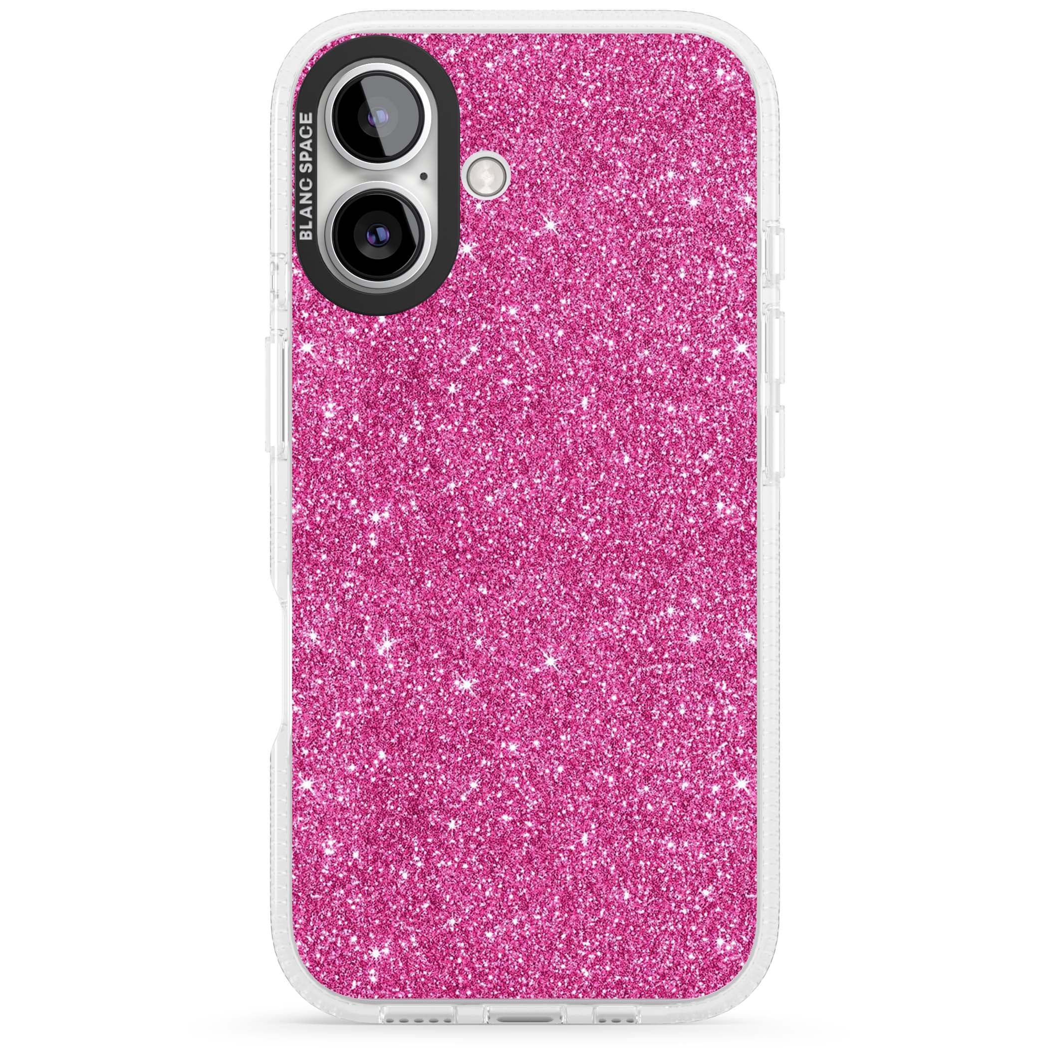 Pink Glitter Y2K iPhone case featuring hot pink glitter wallpaper with sparkle shimmer effect | Clear Case Impact Air case for iPhone 16, iPhone 16 Plus