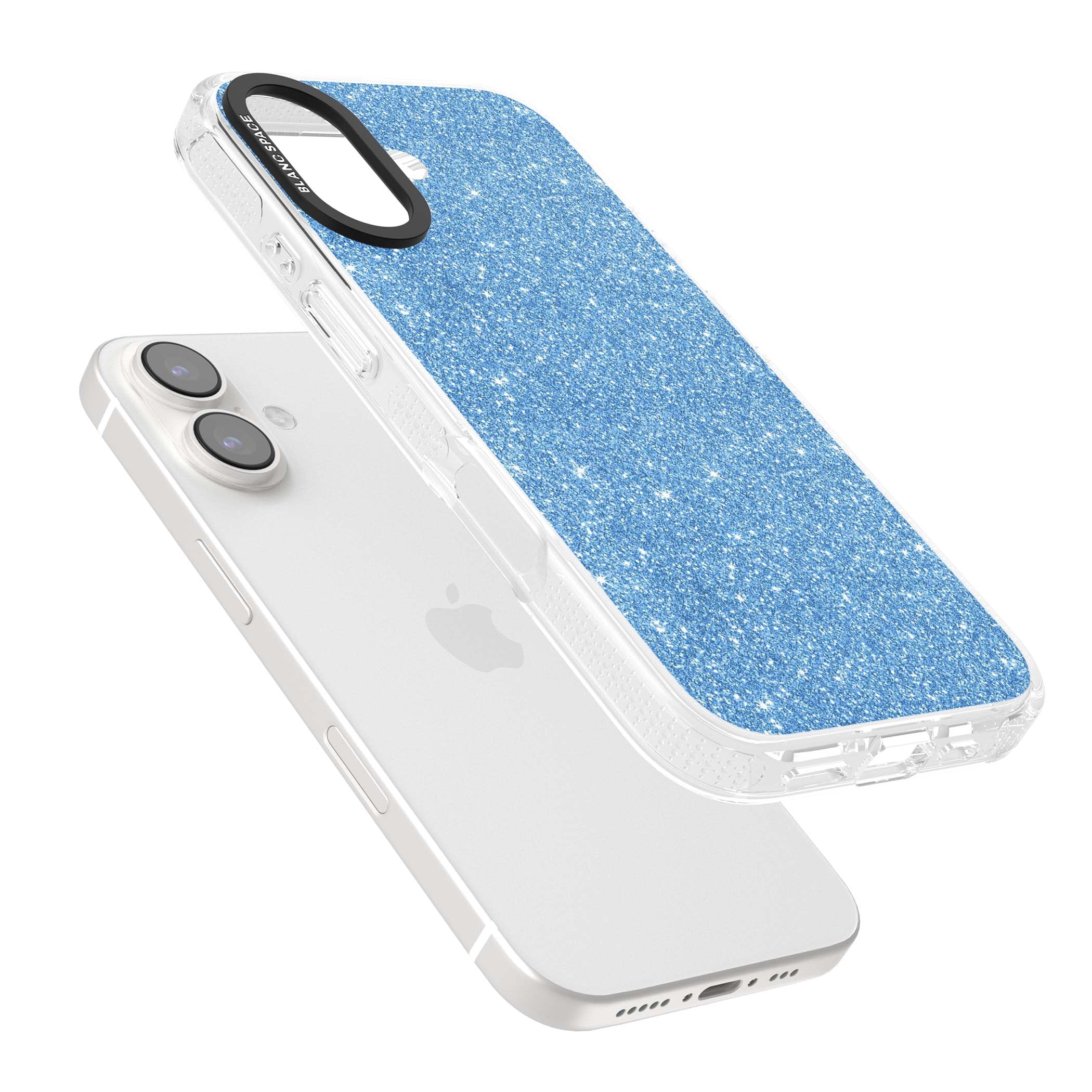 Blue Glitter blue glitter iPhone case featuring dense sparkling cerulean glitter with a glamorous shimmering finish | Clear Case Impact Air case for iPhone 16, iPhone 16 Plus