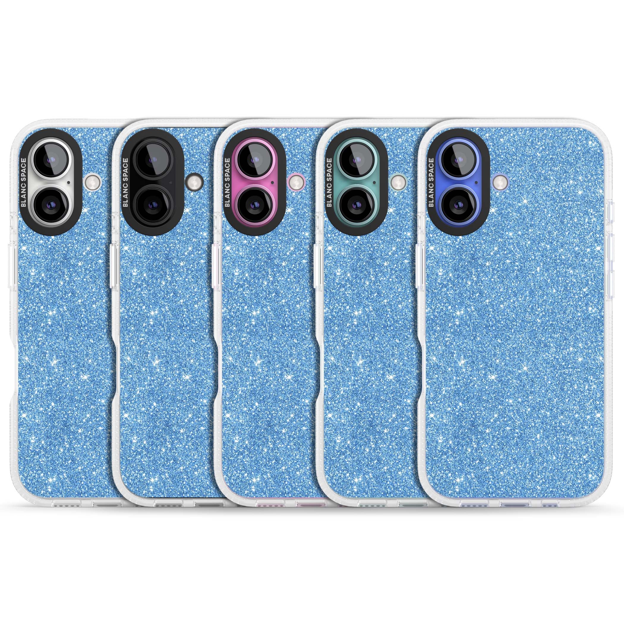 Blue Glitter blue glitter iPhone case featuring dense sparkling cerulean glitter with a glamorous shimmering finish | Clear Case Impact Air case for iPhone 16, iPhone 16 Plus