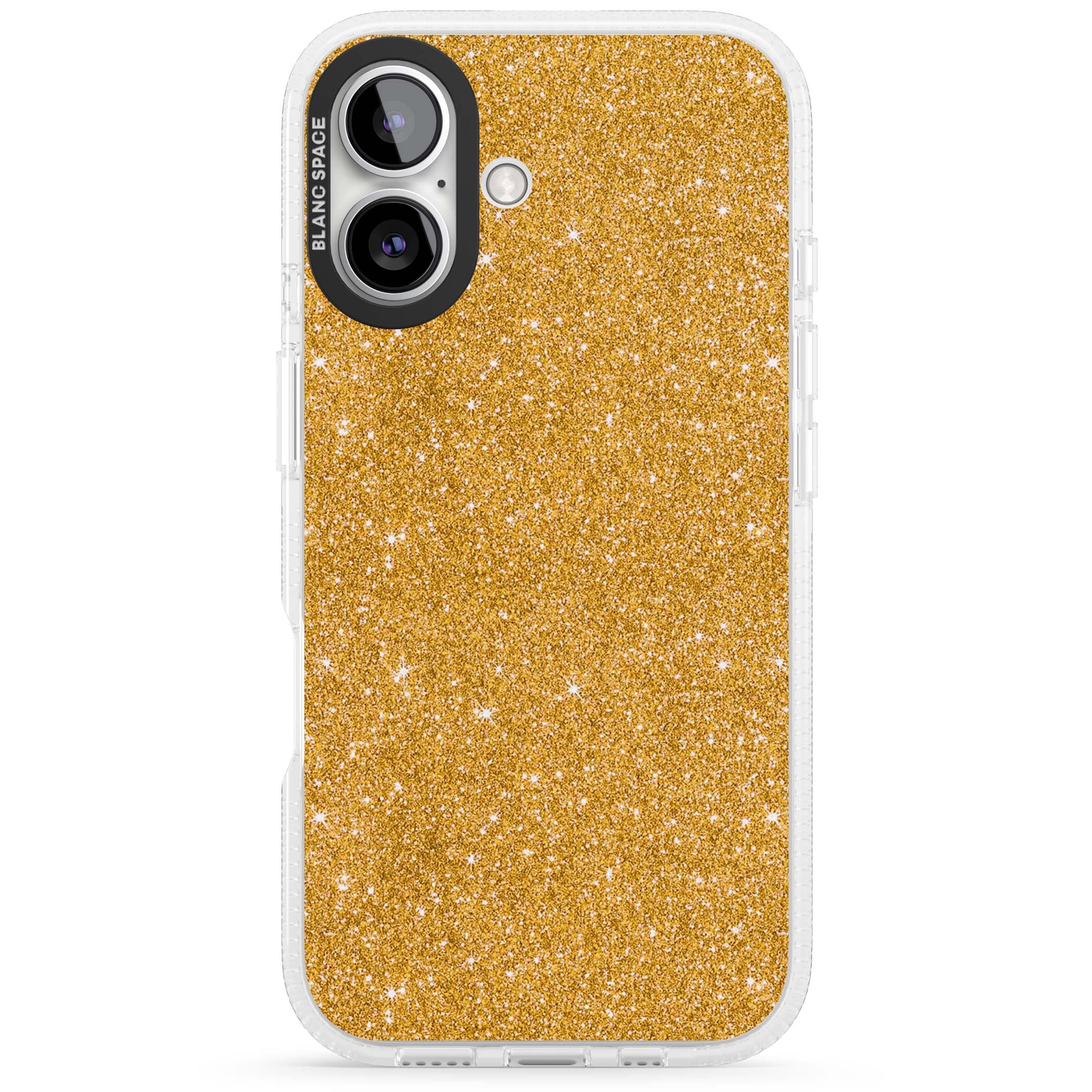 Gold Glitter gold glitter iPhone case featuring a shimmering sparkle wallpaper design in luxury gold | Clear Case Impact Air case for iPhone 16, iPhone 16 Plus