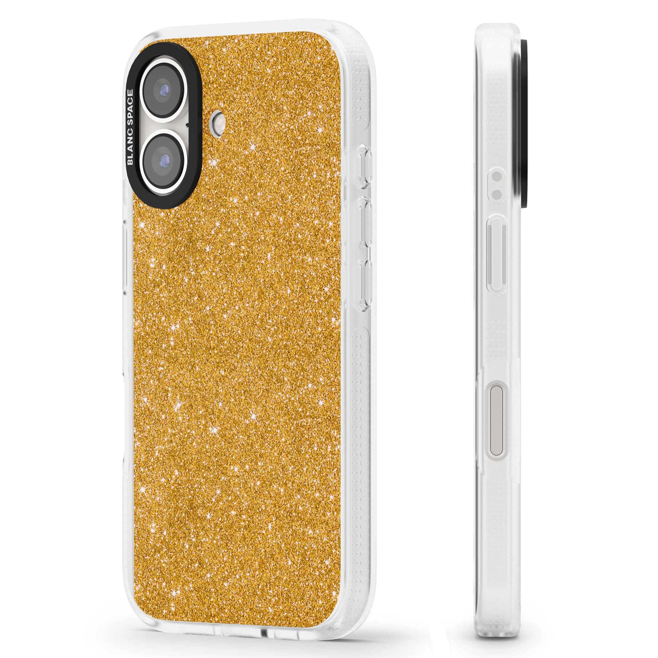 Gold Glitter gold glitter iPhone case featuring a shimmering sparkle wallpaper design in luxury gold | Clear Case Impact Air case for iPhone 16, iPhone 16 Plus
