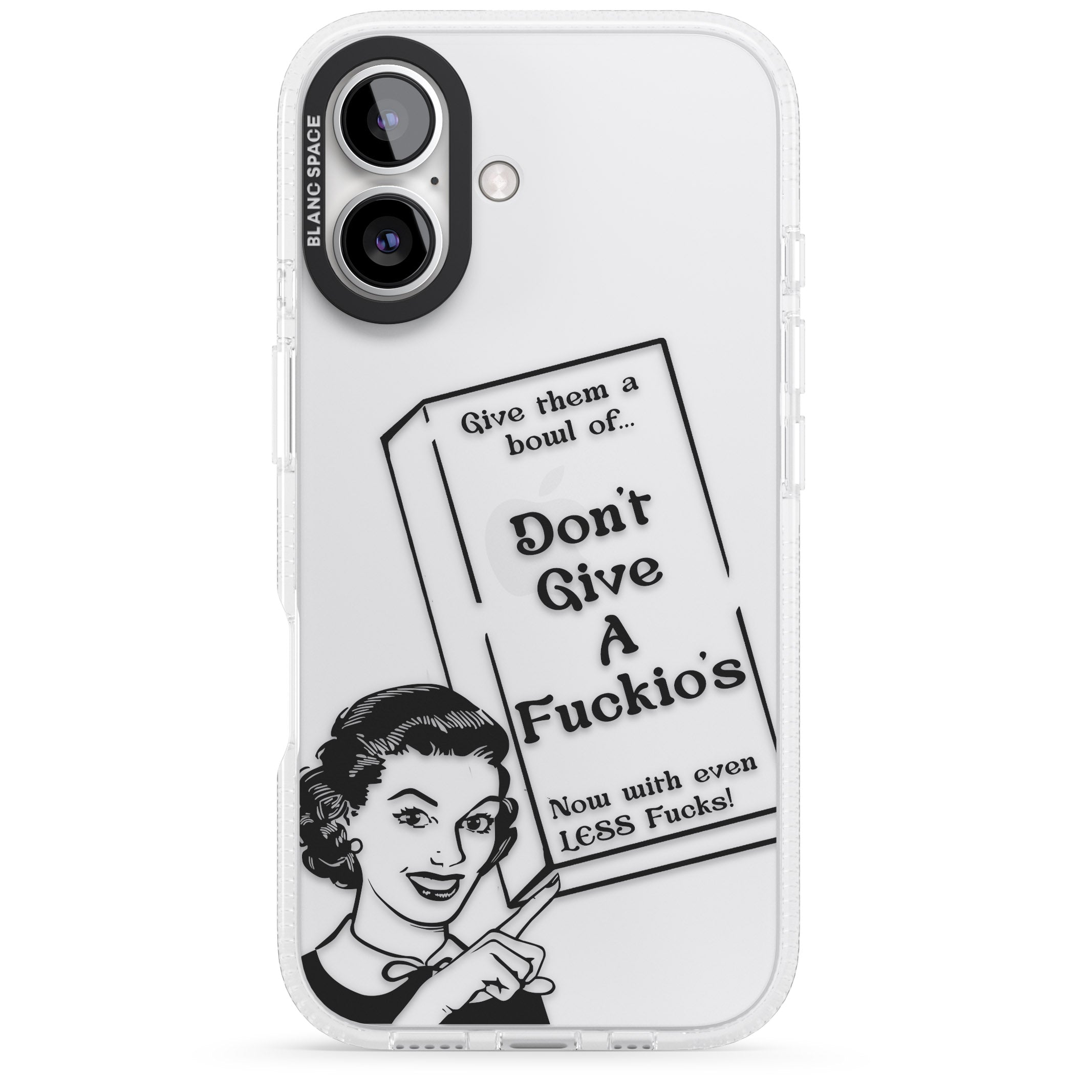 "Don't Give a F*ckio's" Cereal iPhone 16 / 16 Plus Clear Case Impact Air - Blanc Space