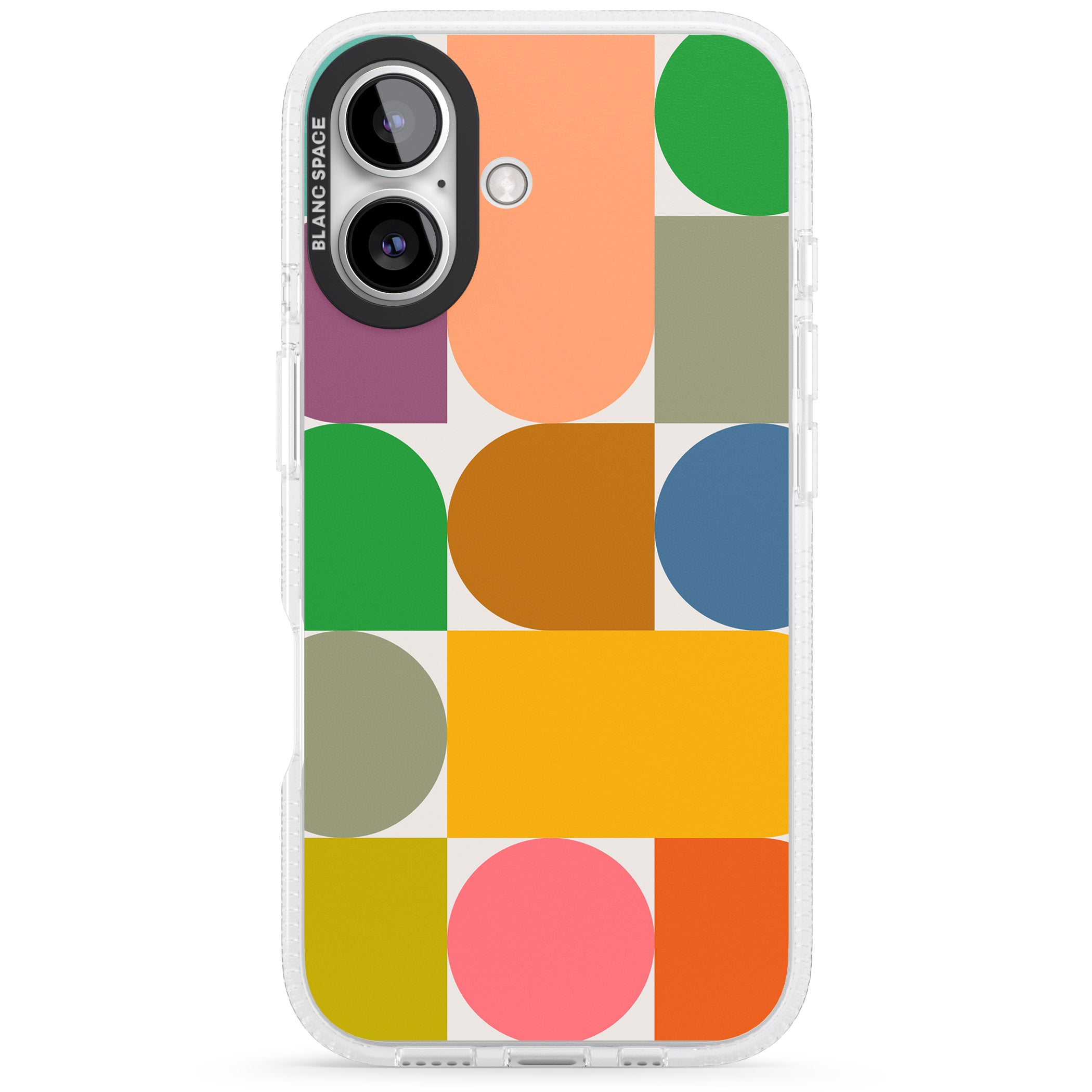Abstract Retro Shapes: Rainbow Mix iPhone 16 / 16 Plus Clear Case Impact Air - Blanc Space