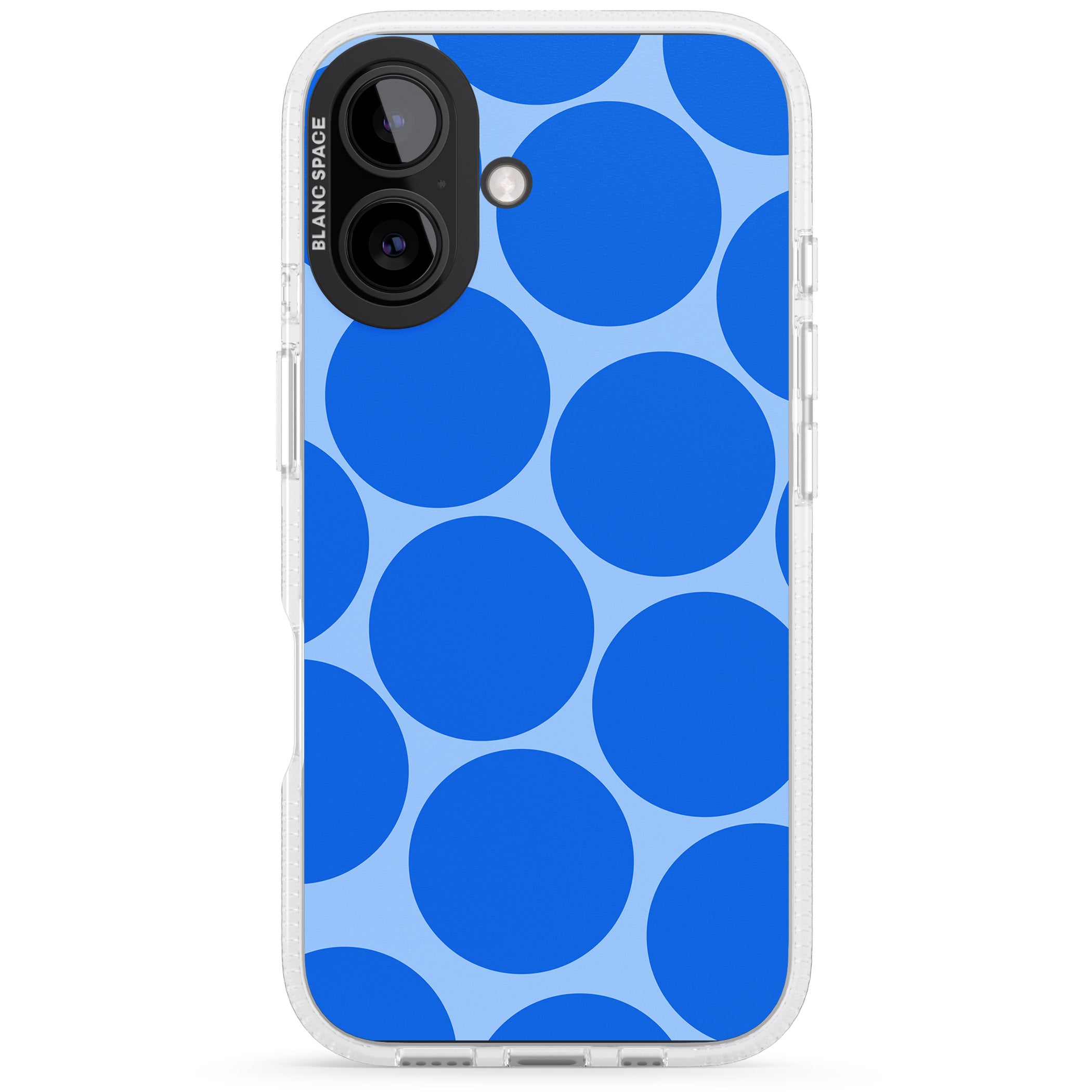Abstract Retro Shapes: Blue Dots iPhone 16 / 16 Plus Clear Case Impact Air - Blanc Space