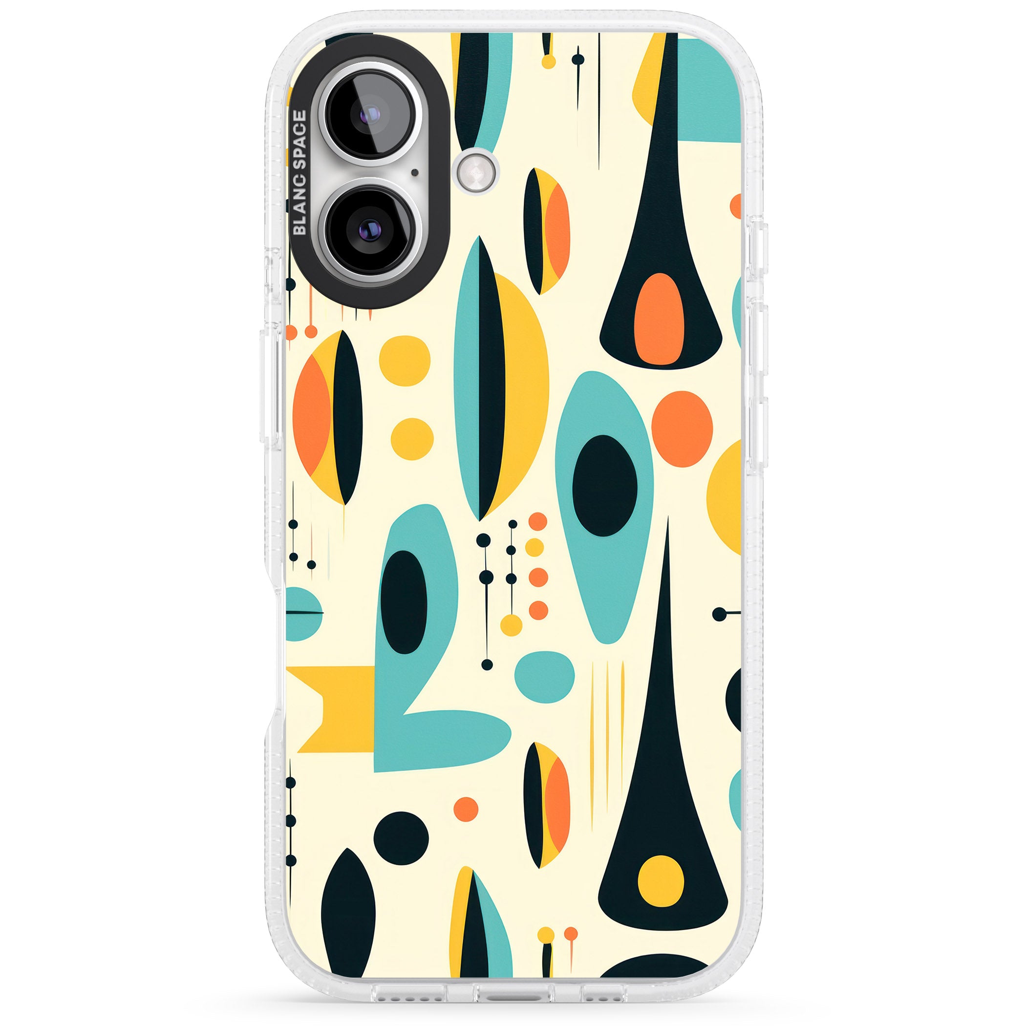 Mid-Century Atomic Pattern iPhone 16 / 16 Plus Clear Case Impact Air - Blanc Space