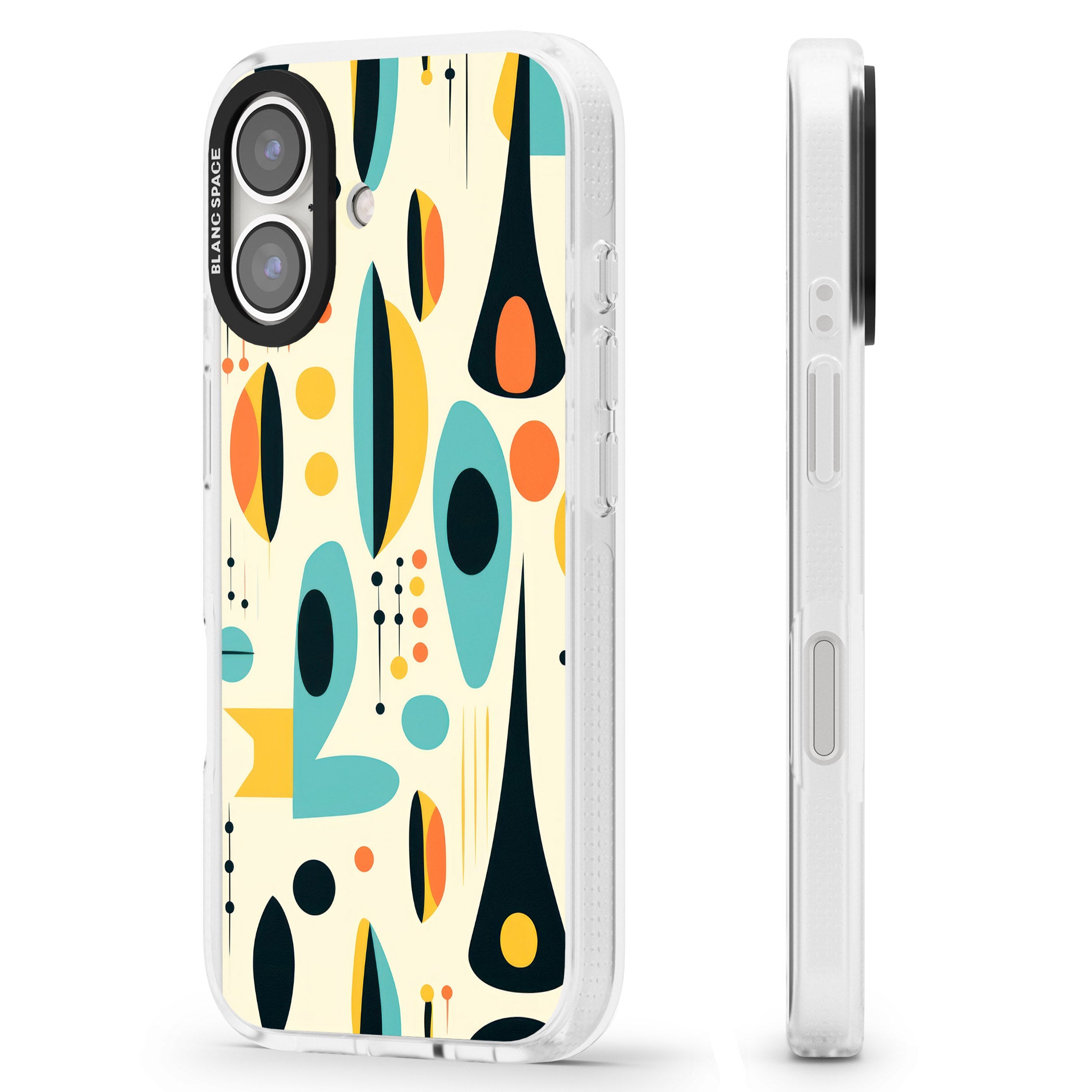 Mid-Century Atomic Pattern iPhone 16 / 16 Plus Clear Case Impact Air - Blanc Space
