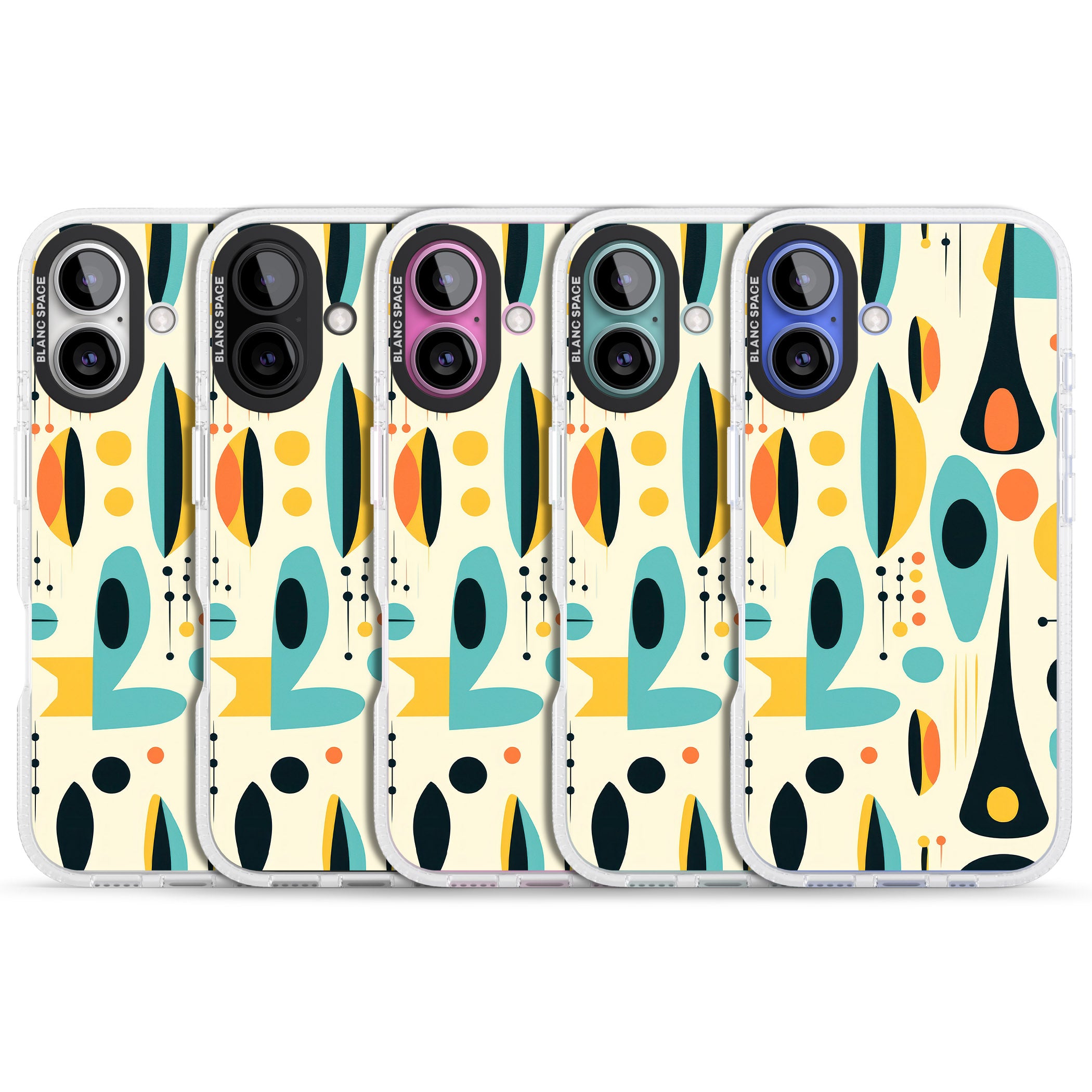 Mid-Century Atomic Pattern iPhone 16 / 16 Plus Clear Case Impact Air - Blanc Space