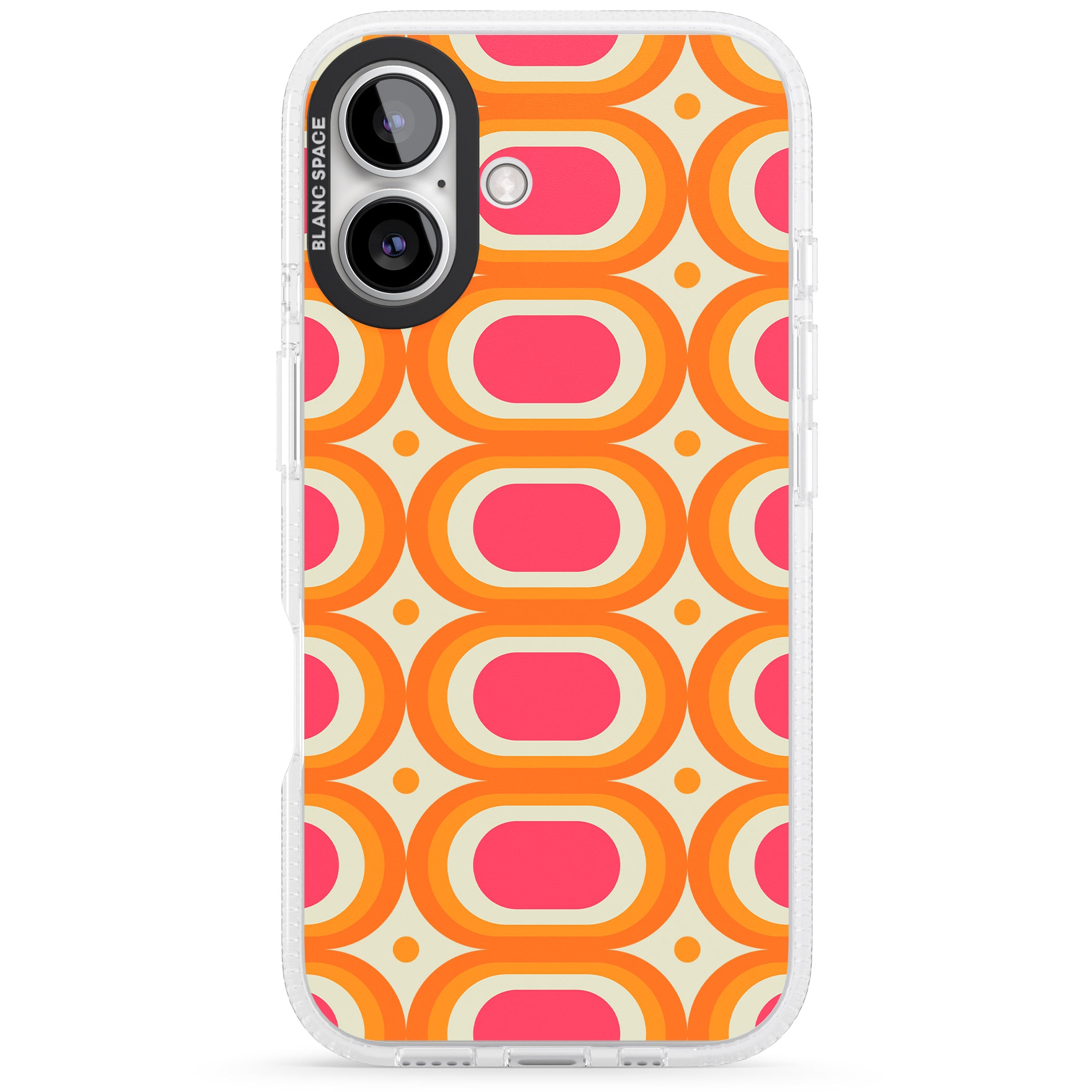 Groovy 60s Shape Pattern iPhone 16 / 16 Plus Clear Case Impact Air - Blanc Space