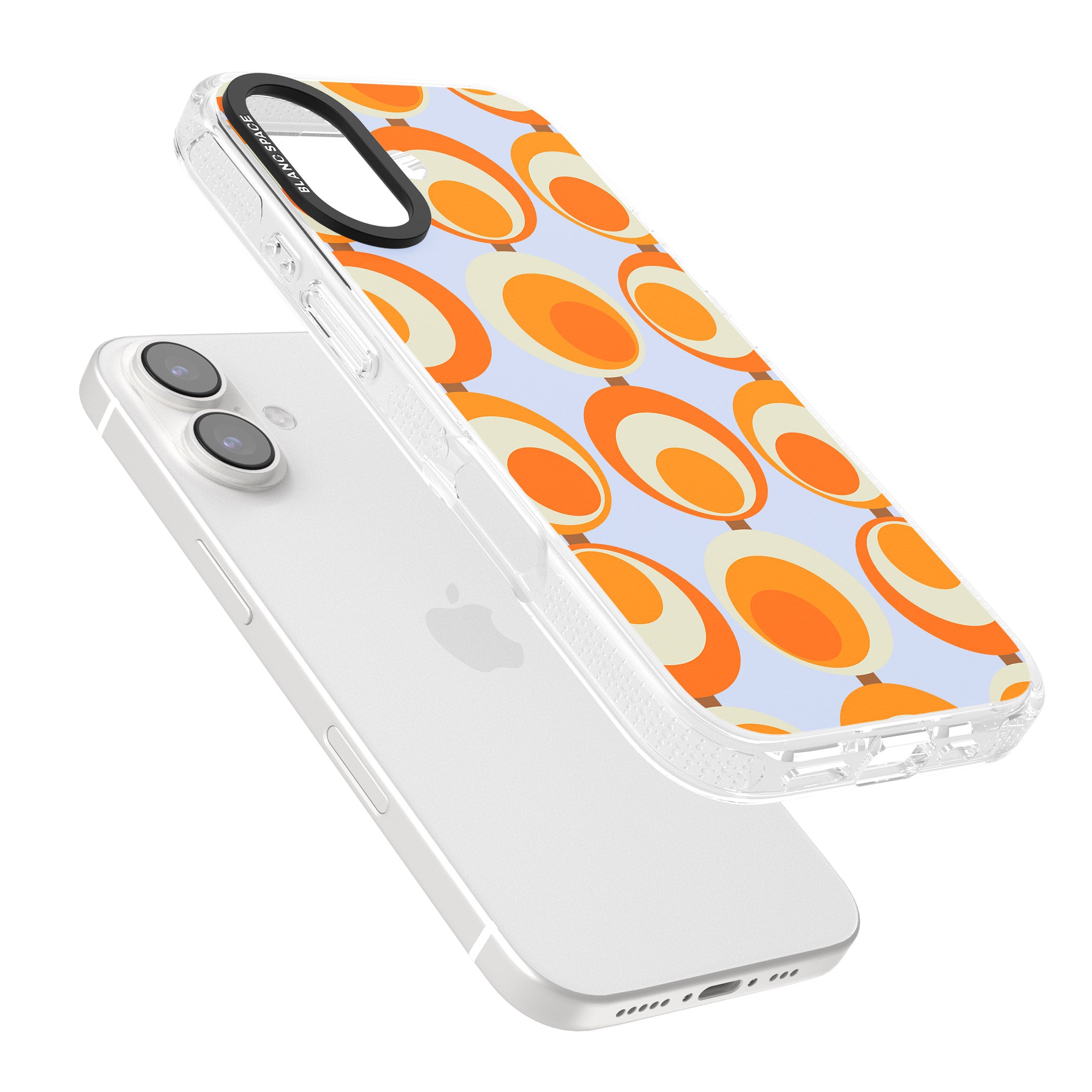 Mid-Century Blue & Orange Pattern iPhone 16 / 16 Plus Clear Case Impact Air - Blanc Space