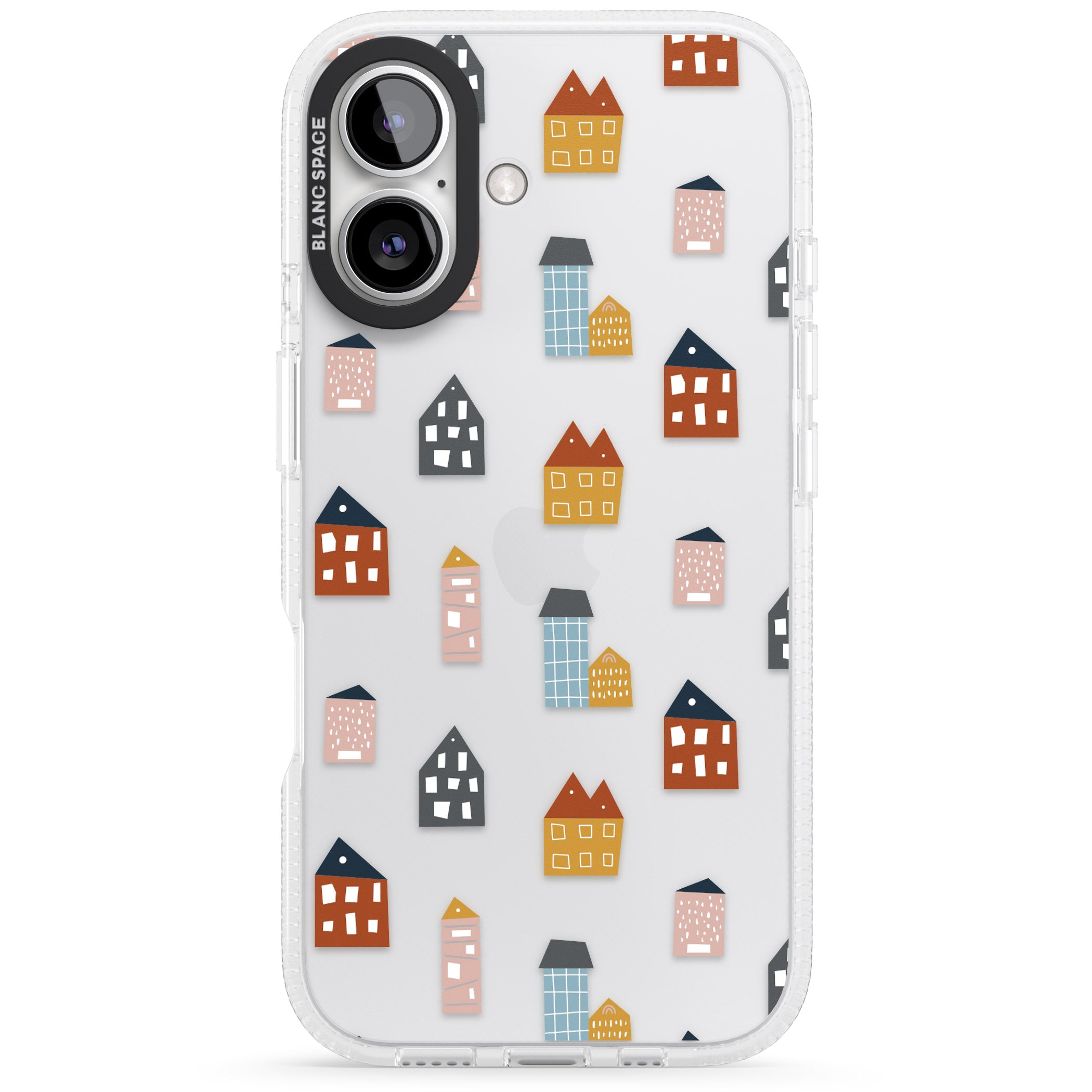 Cute Scandinavian Buildings iPhone 16 / 16 Plus Clear Case Impact Air - Blanc Space