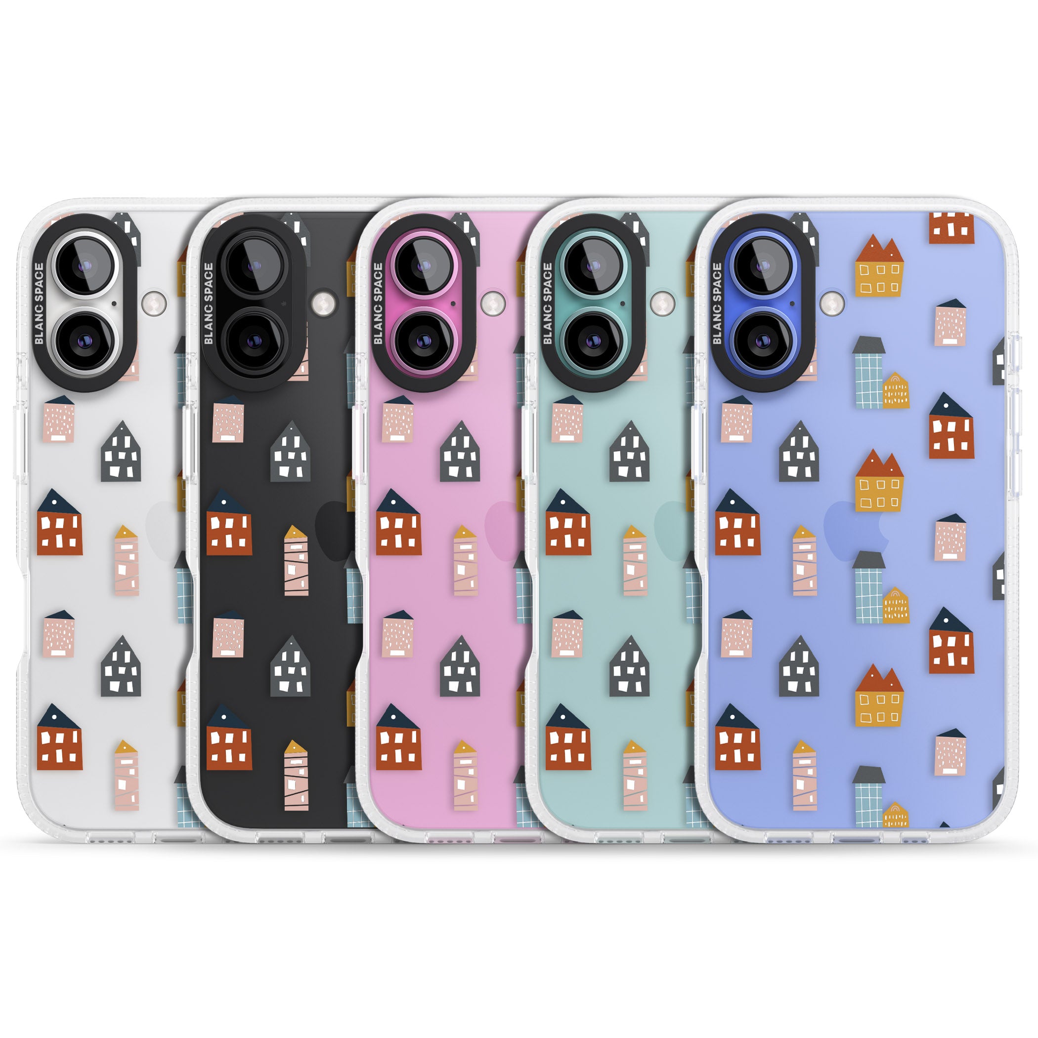 Cute Scandinavian Buildings iPhone 16 / 16 Plus Clear Case Impact Air - Blanc Space