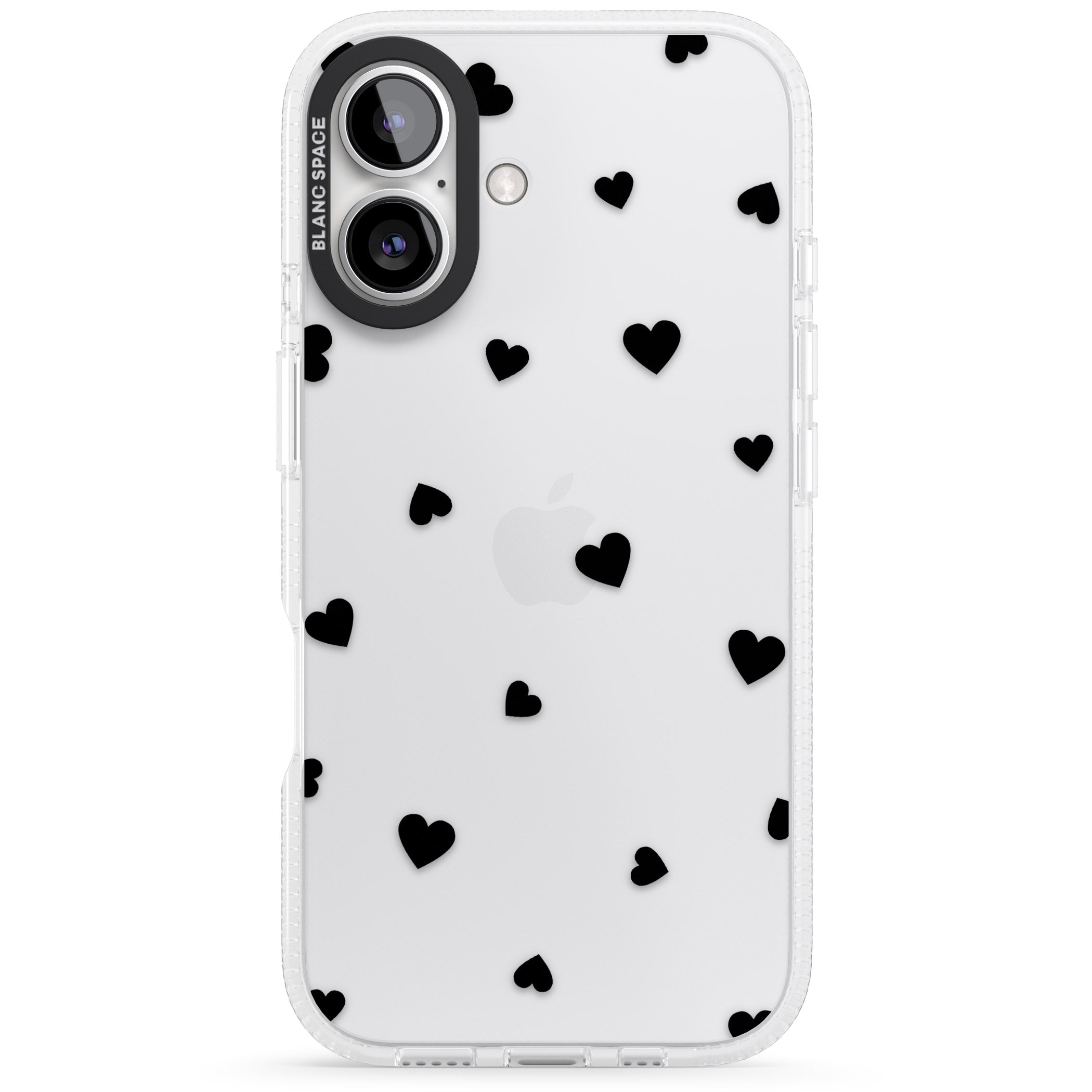 Black Hearts Pattern iPhone 16 / 16 Plus Clear Case Impact Air - Blanc Space