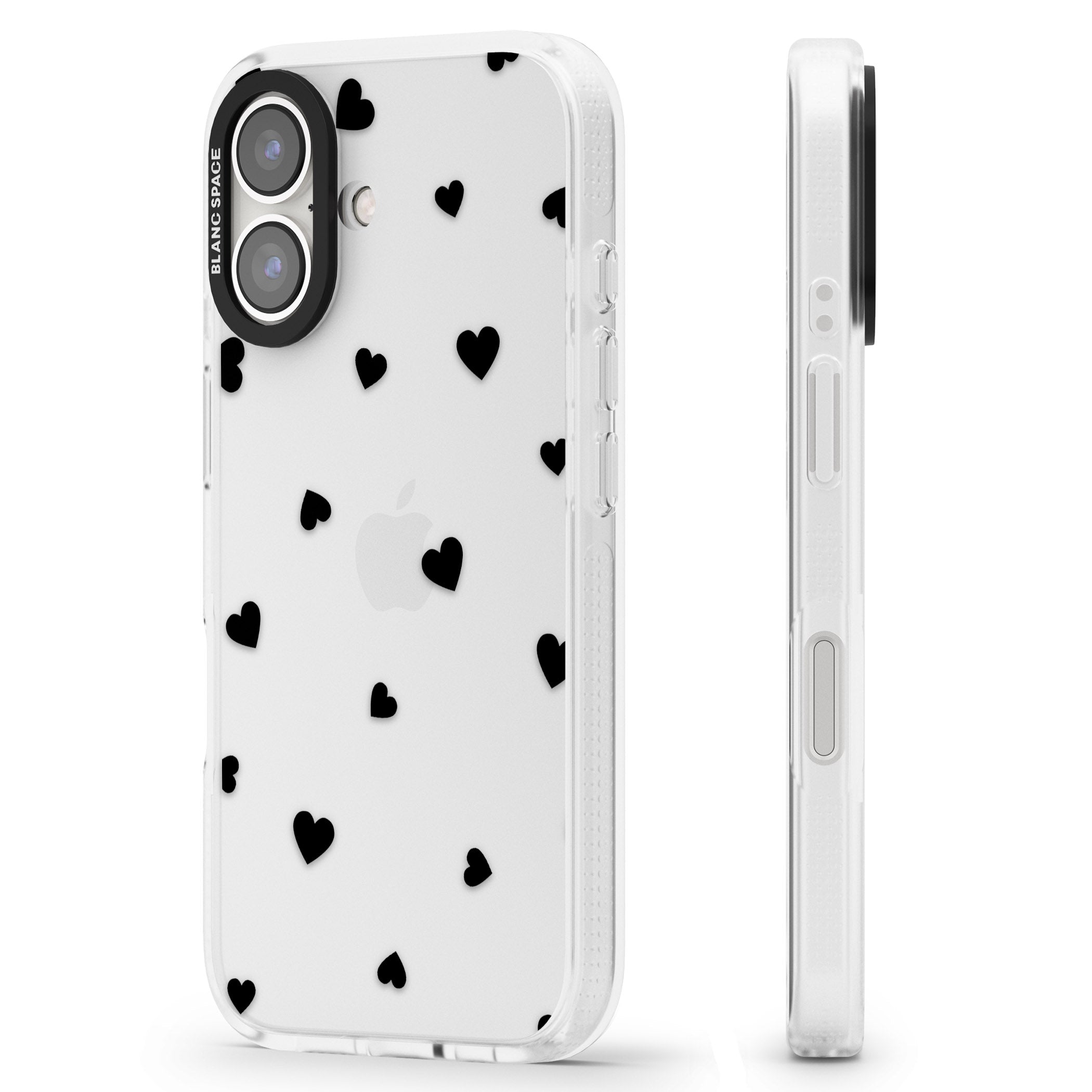 Black Hearts Pattern iPhone 16 / 16 Plus Clear Case Impact Air - Blanc Space