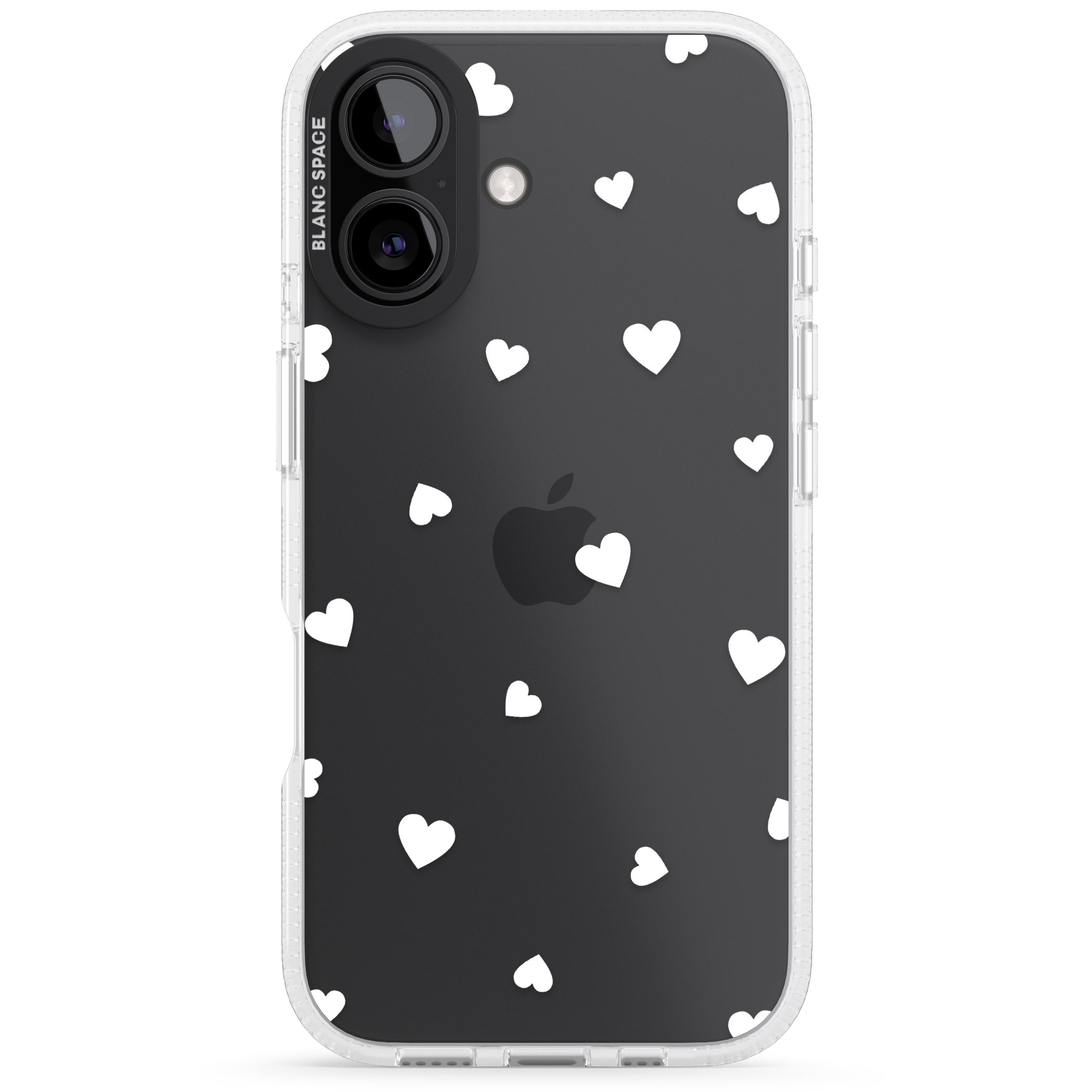 White Hearts Pattern iPhone 16 / 16 Plus Clear Case Impact Air - Blanc Space