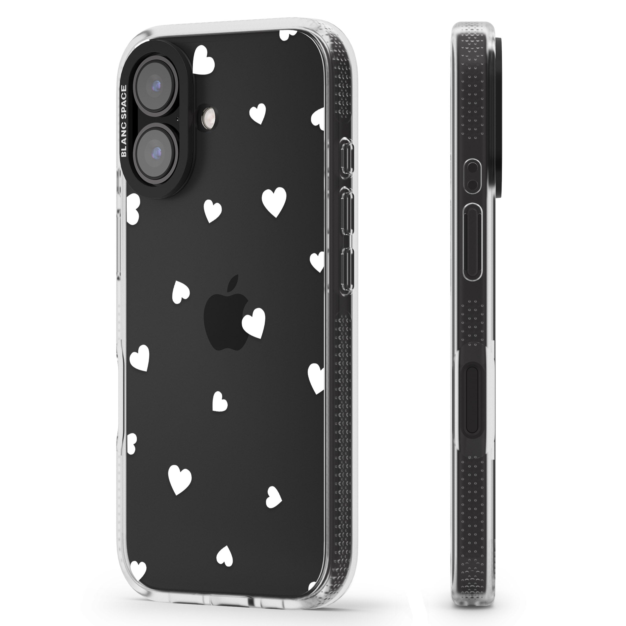 White Hearts Pattern iPhone 16 / 16 Plus Clear Case Impact Air - Blanc Space