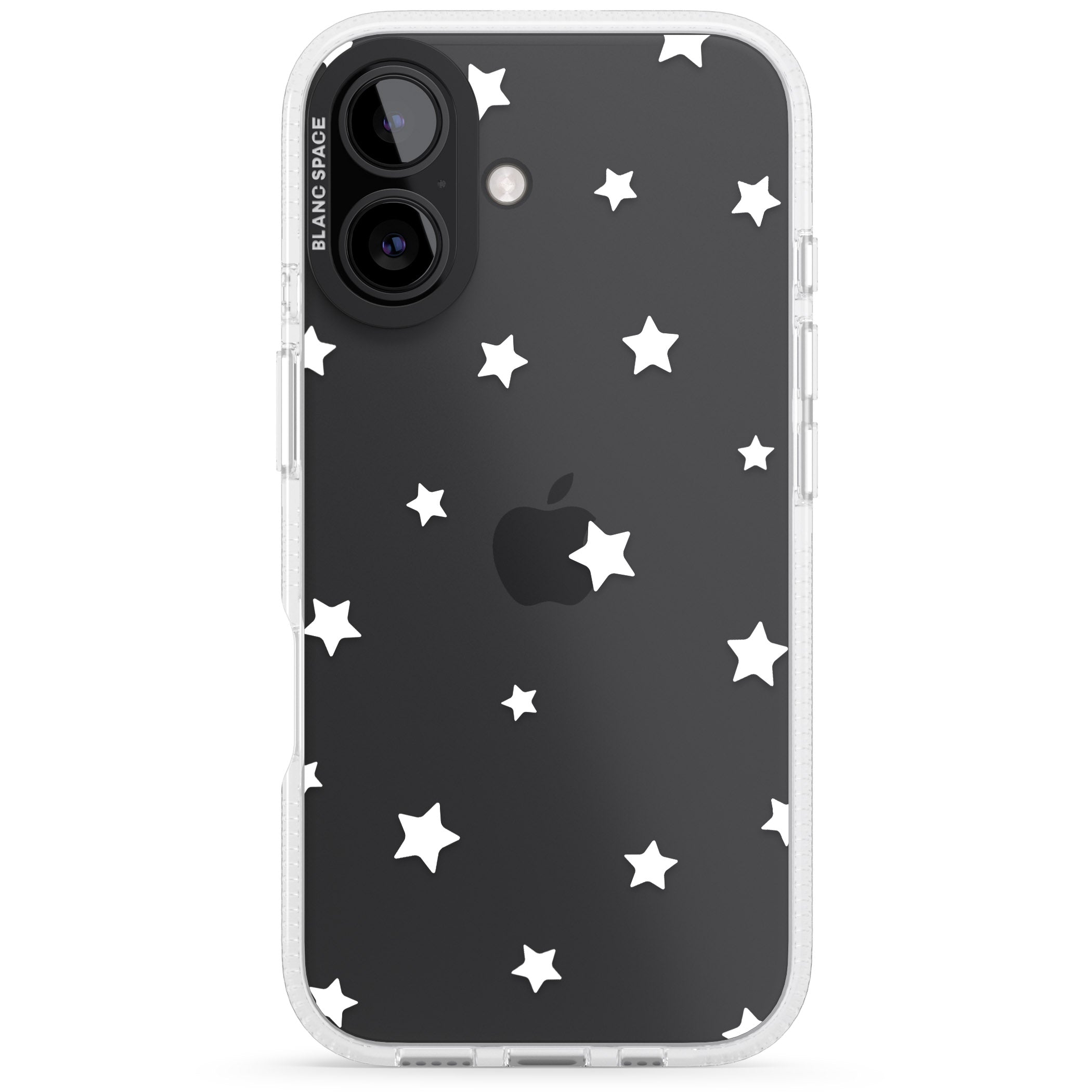 White Stars Pattern iPhone 16 / 16 Plus Clear Case Impact Air - Blanc Space