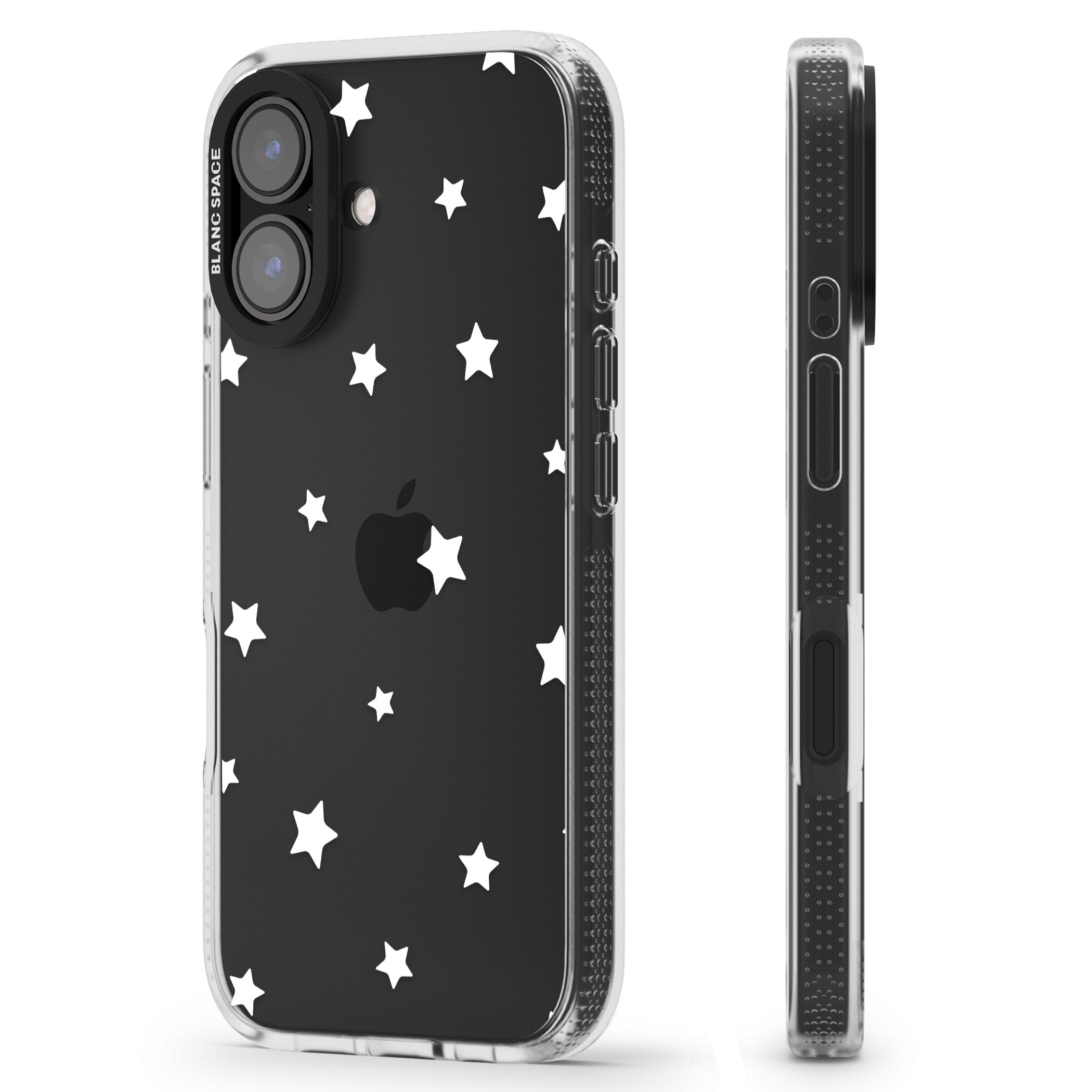 White Stars Pattern iPhone 16 / 16 Plus Clear Case Impact Air - Blanc Space