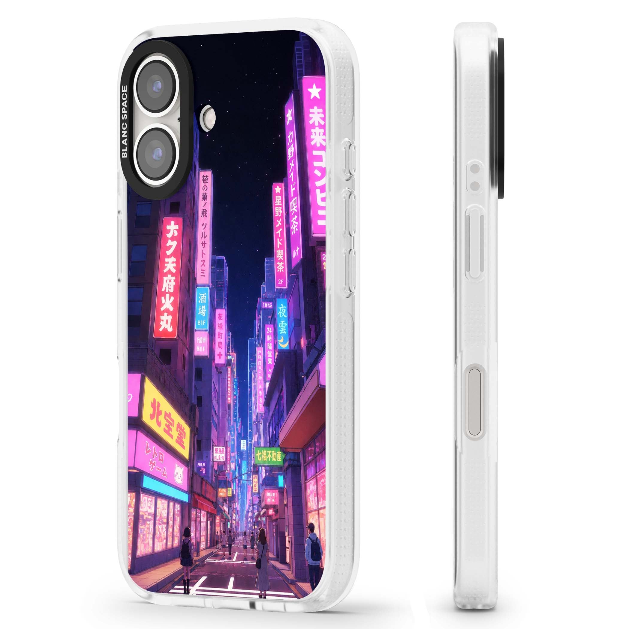 Shibuya At Night Japanese neon city iPhone case featuring glowing kanji signs, pink storefronts and a Tokyo street at n | Clear Case Impact Air case for iPhone 16, iPhone 16 Plus