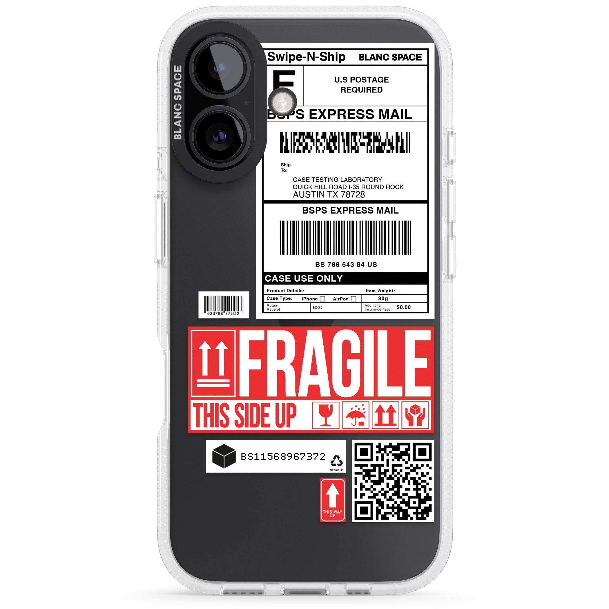 Shipping Label iPhone 16 / 16 Plus Clear Case Impact Air - Blanc Space