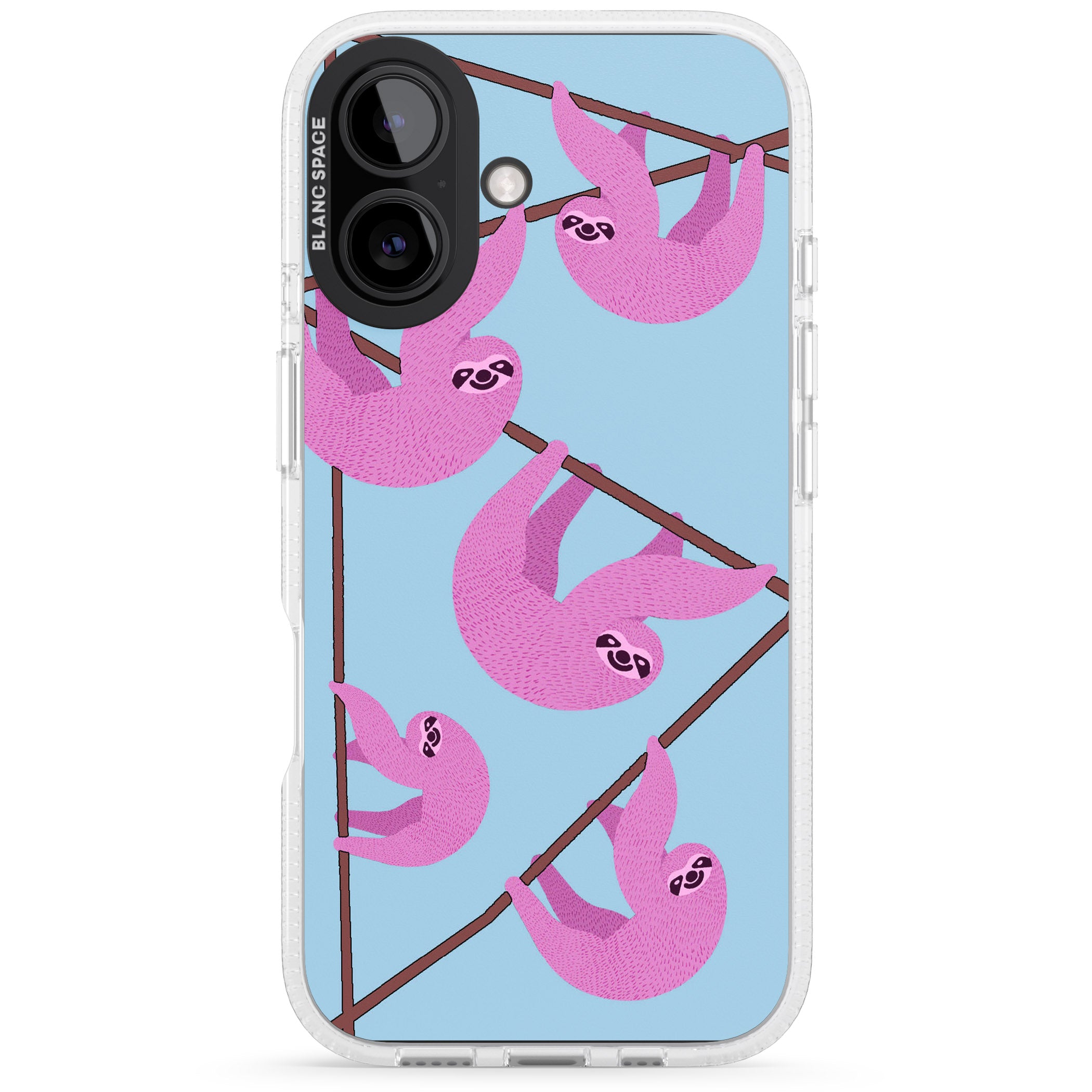 Pink Sloth iPhone 16 / 16 Plus Clear Case Impact Air - Blanc Space