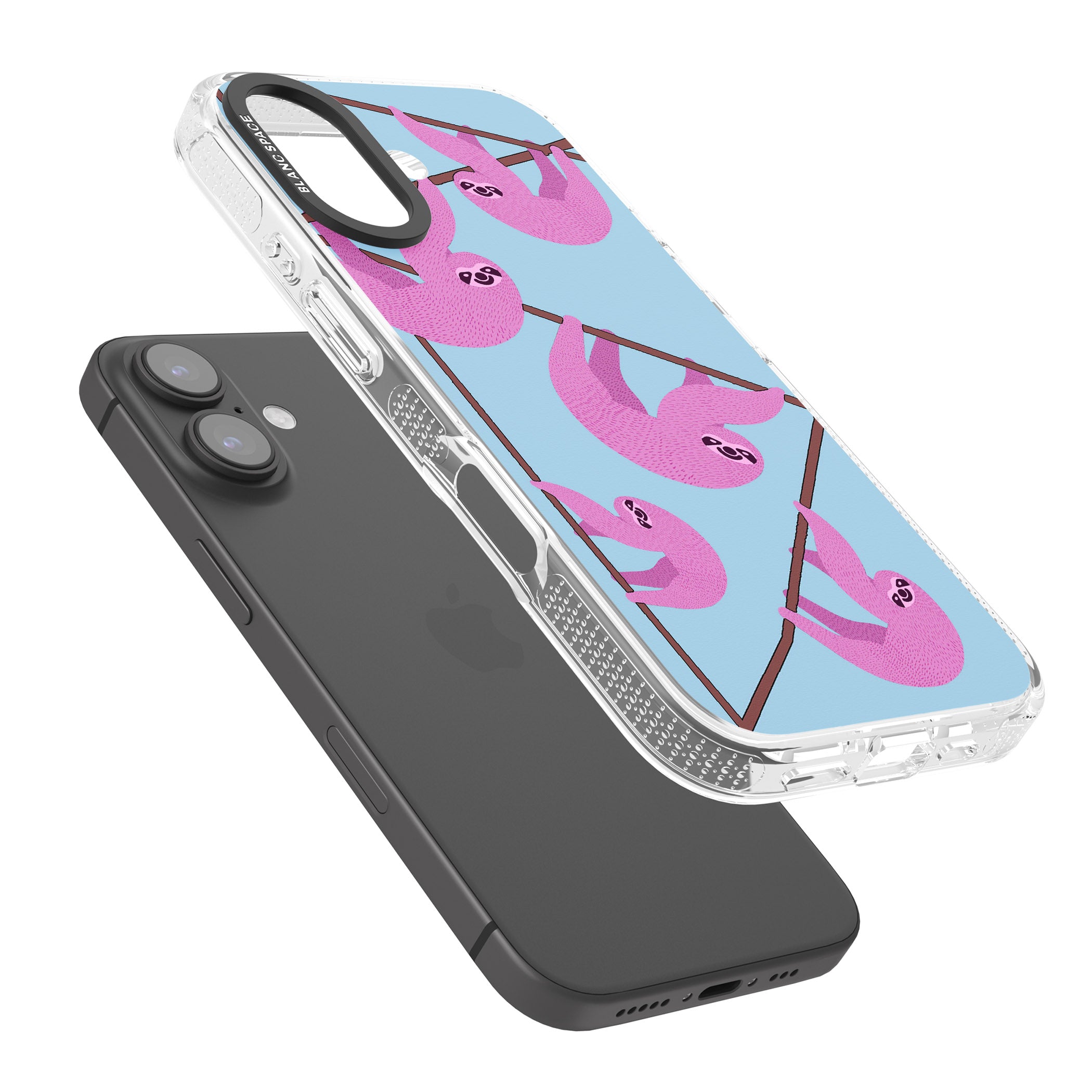 Pink Sloth iPhone 16 / 16 Plus Clear Case Impact Air - Blanc Space