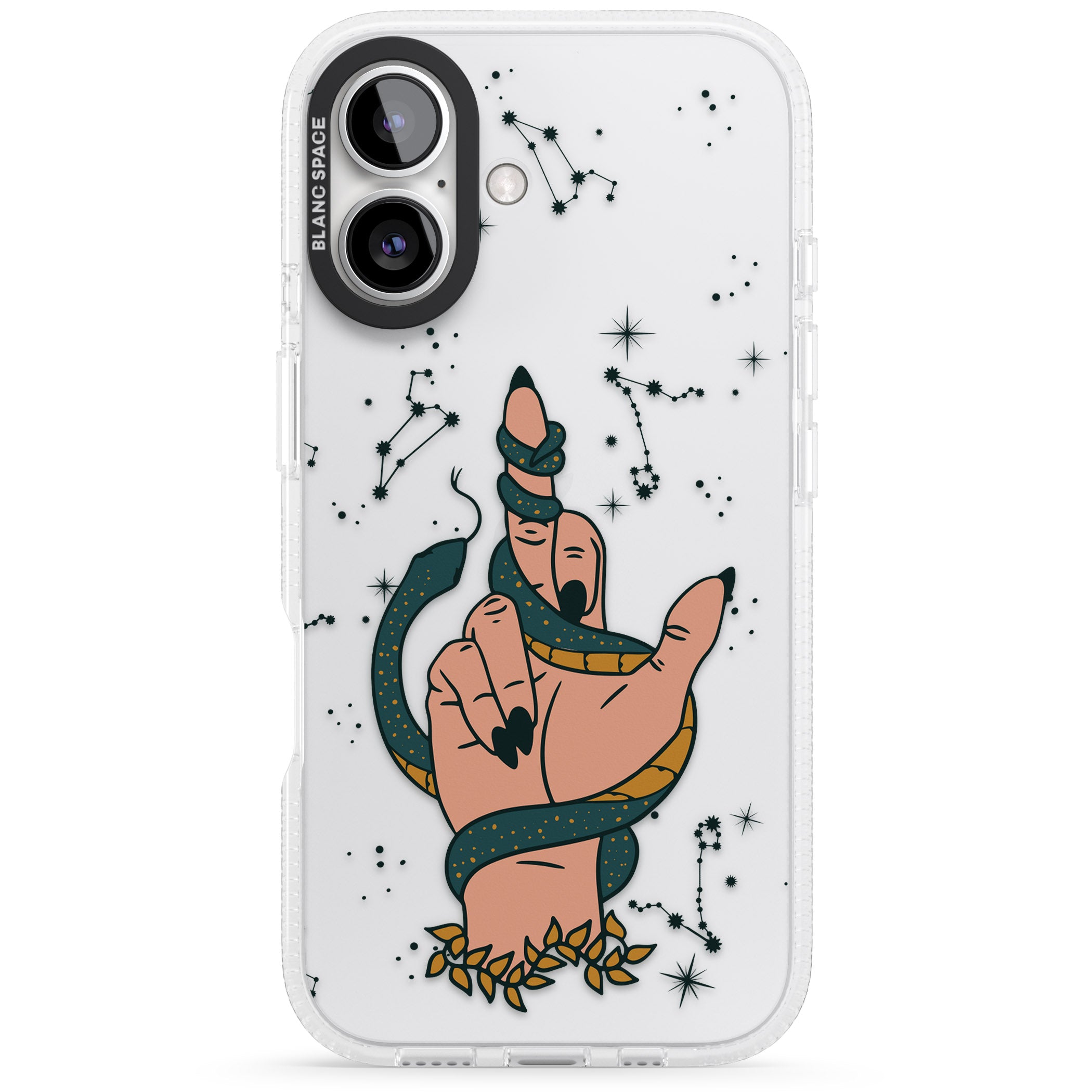 Snakes, Stars and Cynicism iPhone 16 / 16 Plus Clear Case Impact Air - Blanc Space