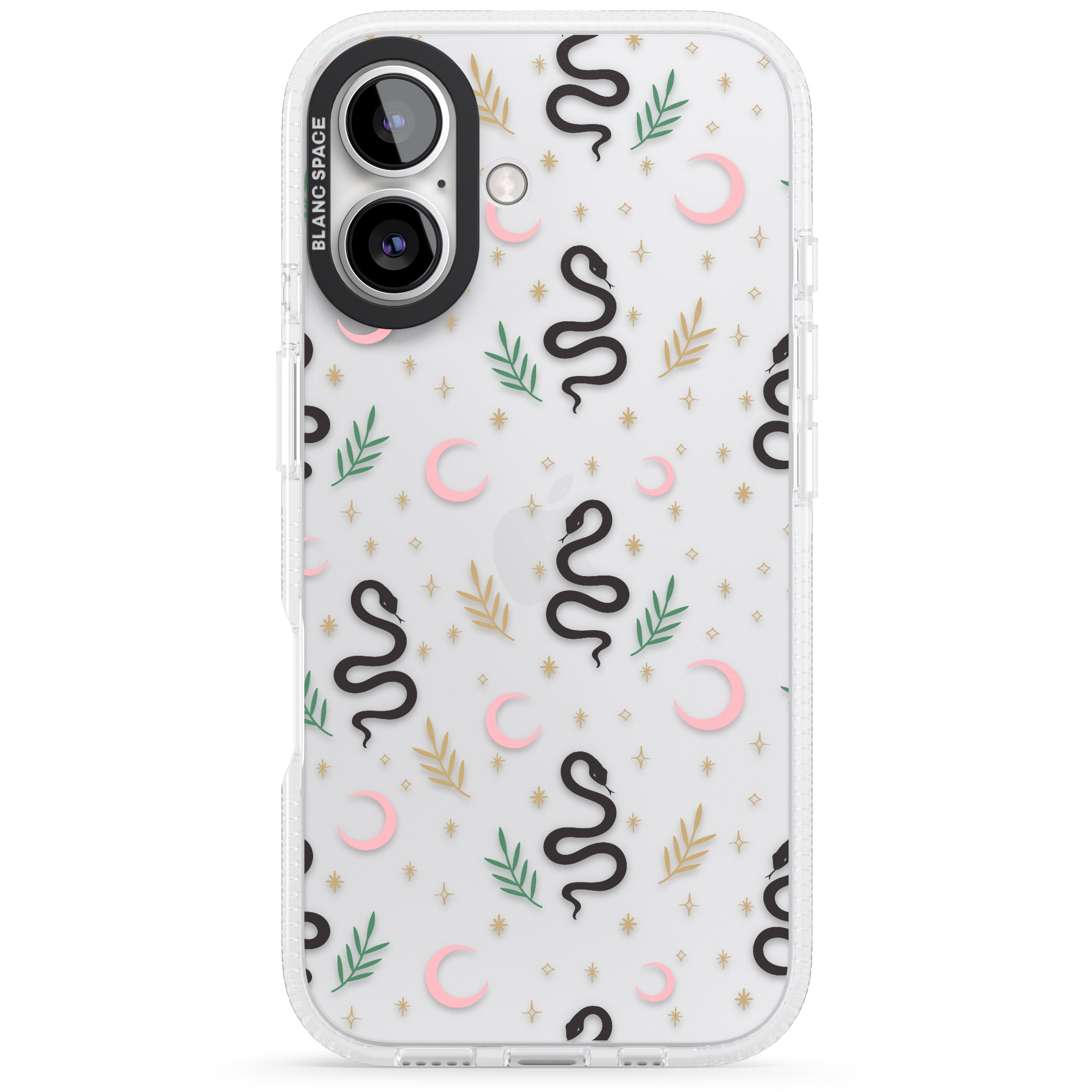 Snake & Moon Pattern (Clear) iPhone 16 / 16 Plus Clear Case Impact Air - Blanc Space