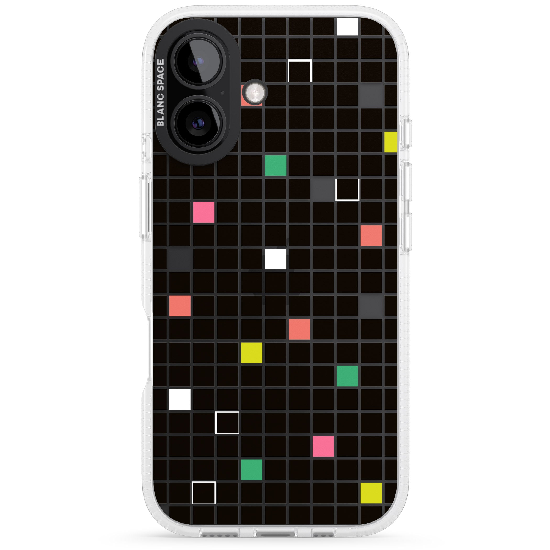 Vibrant Black Geometric Grid iPhone 16 / 16 Plus Clear Case Impact Air - Blanc Space