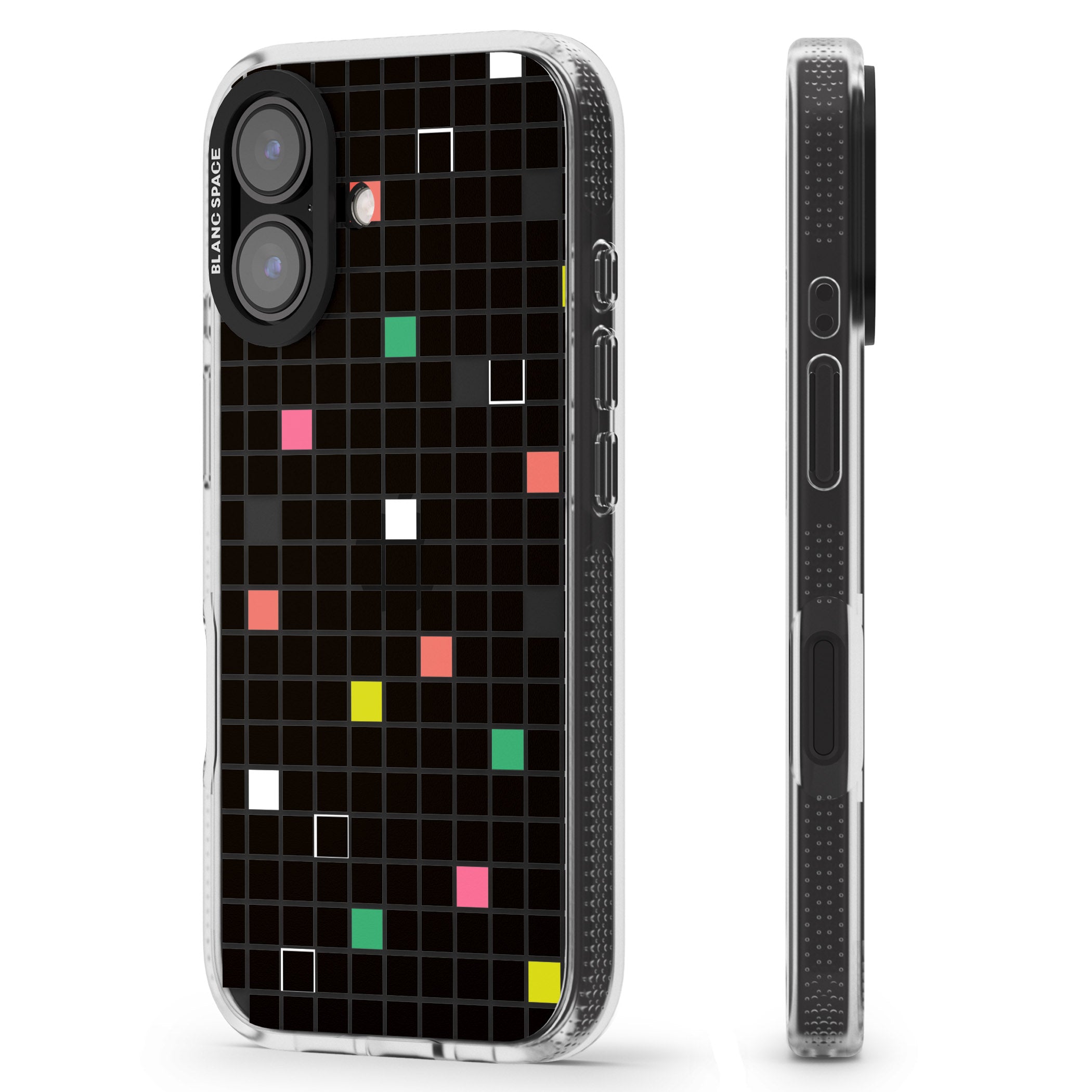Vibrant Black Geometric Grid iPhone 16 / 16 Plus Clear Case Impact Air - Blanc Space