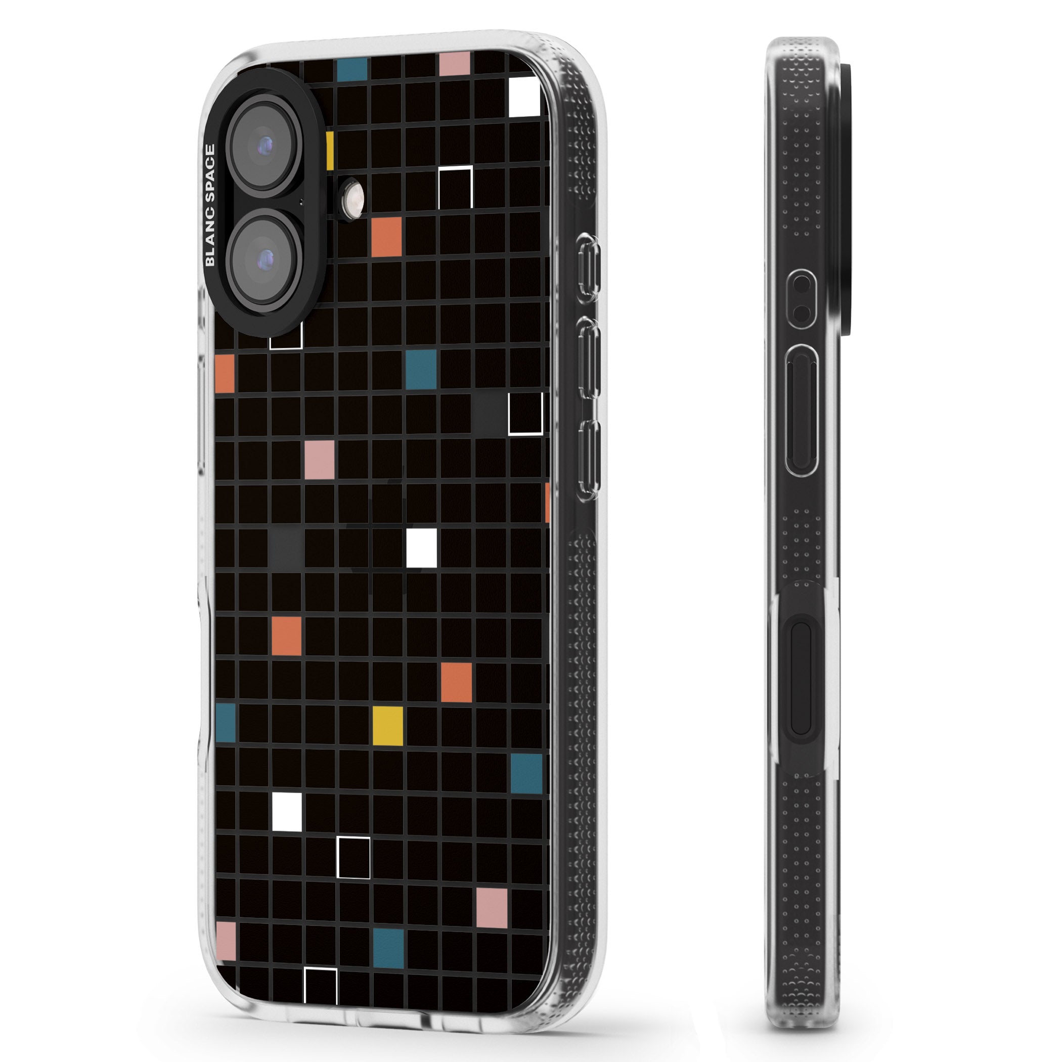 Earthtone Black Geometric Grid iPhone 16 / 16 Plus Clear Case Impact Air - Blanc Space