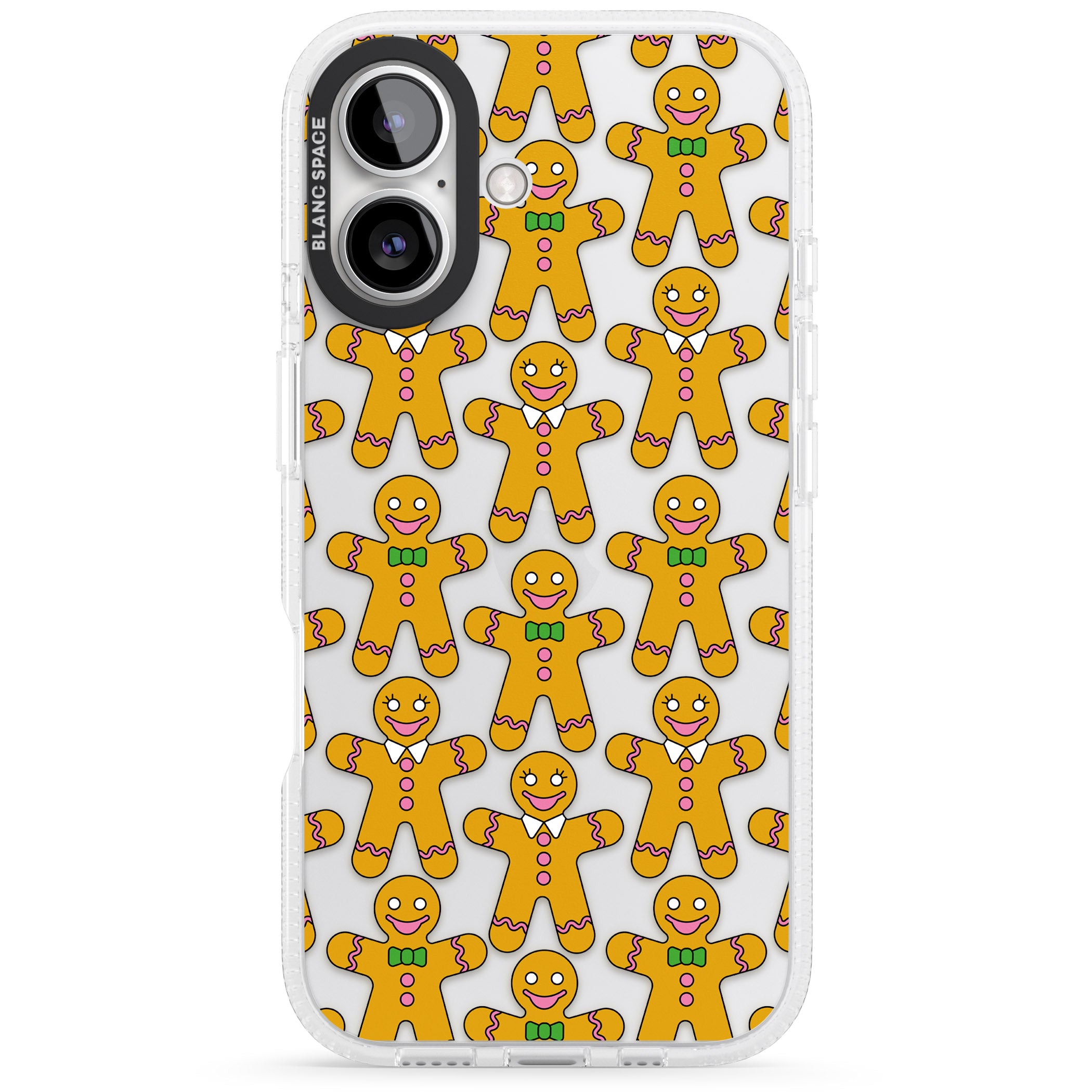 Gingerbread Cookie Pattern iPhone 16 / 16 Plus Clear Case Impact Air - Blanc Space