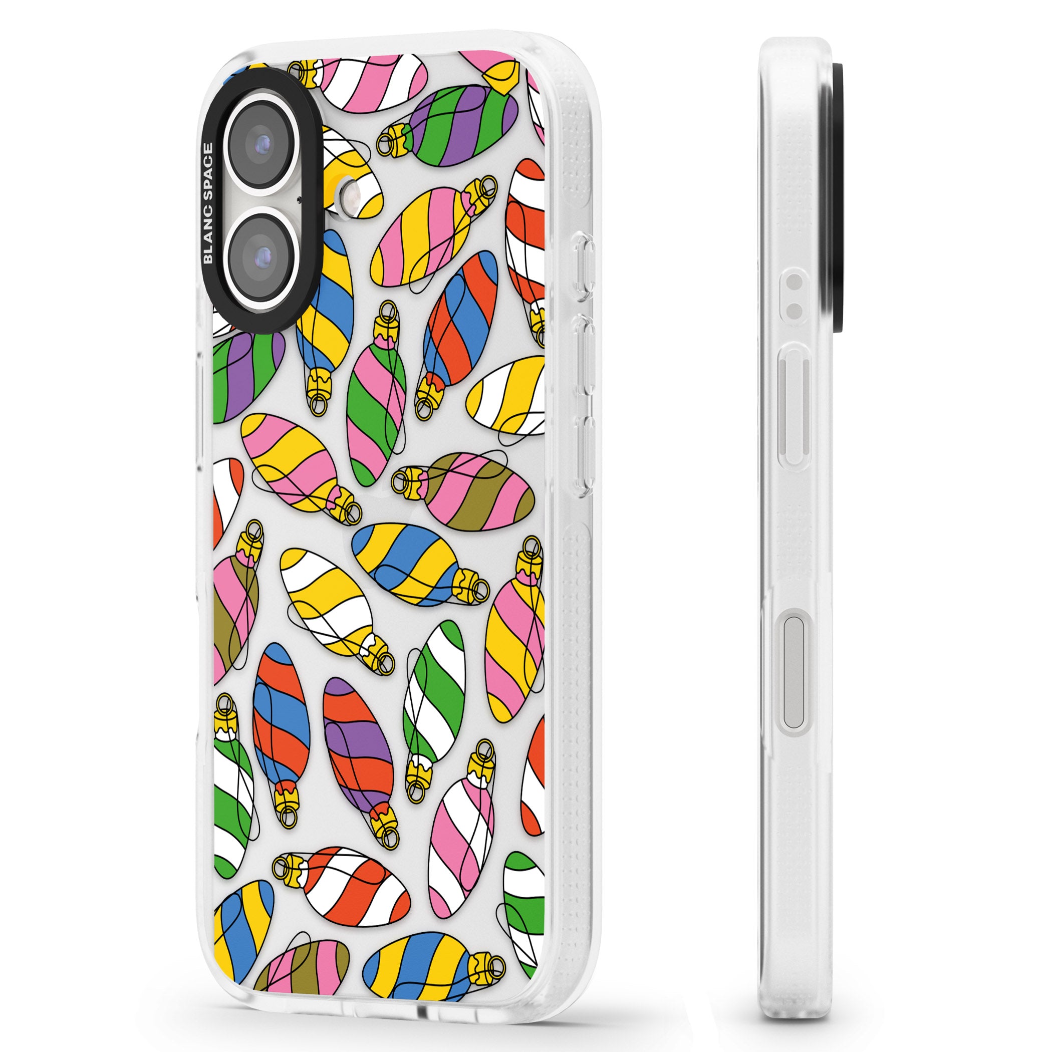 Colourful Holiday Ornaments iPhone 16 / 16 Plus Clear Case Impact Air - Blanc Space