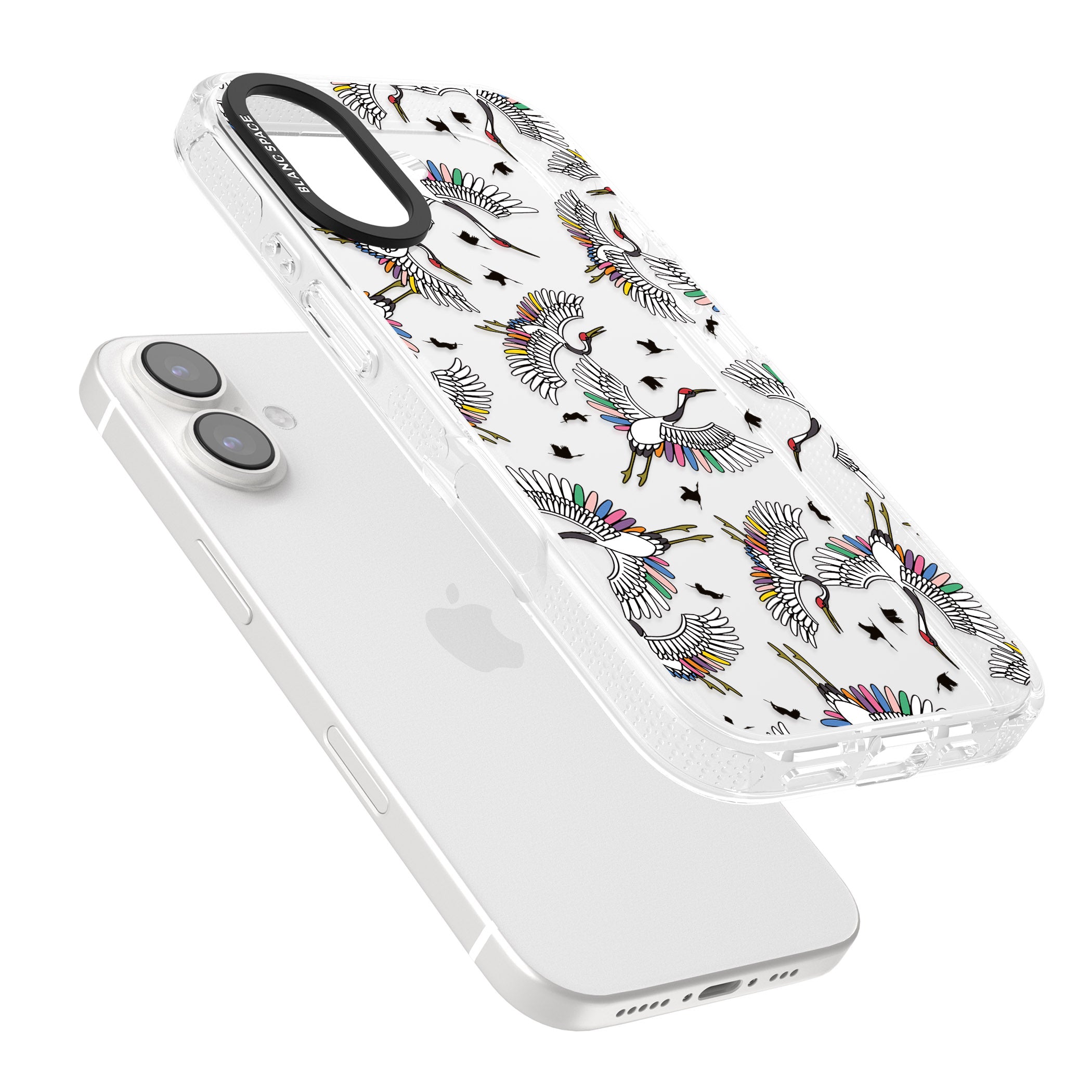 Colourful Crane Pattern iPhone 16 / 16 Plus Clear Case Impact Air - Blanc Space