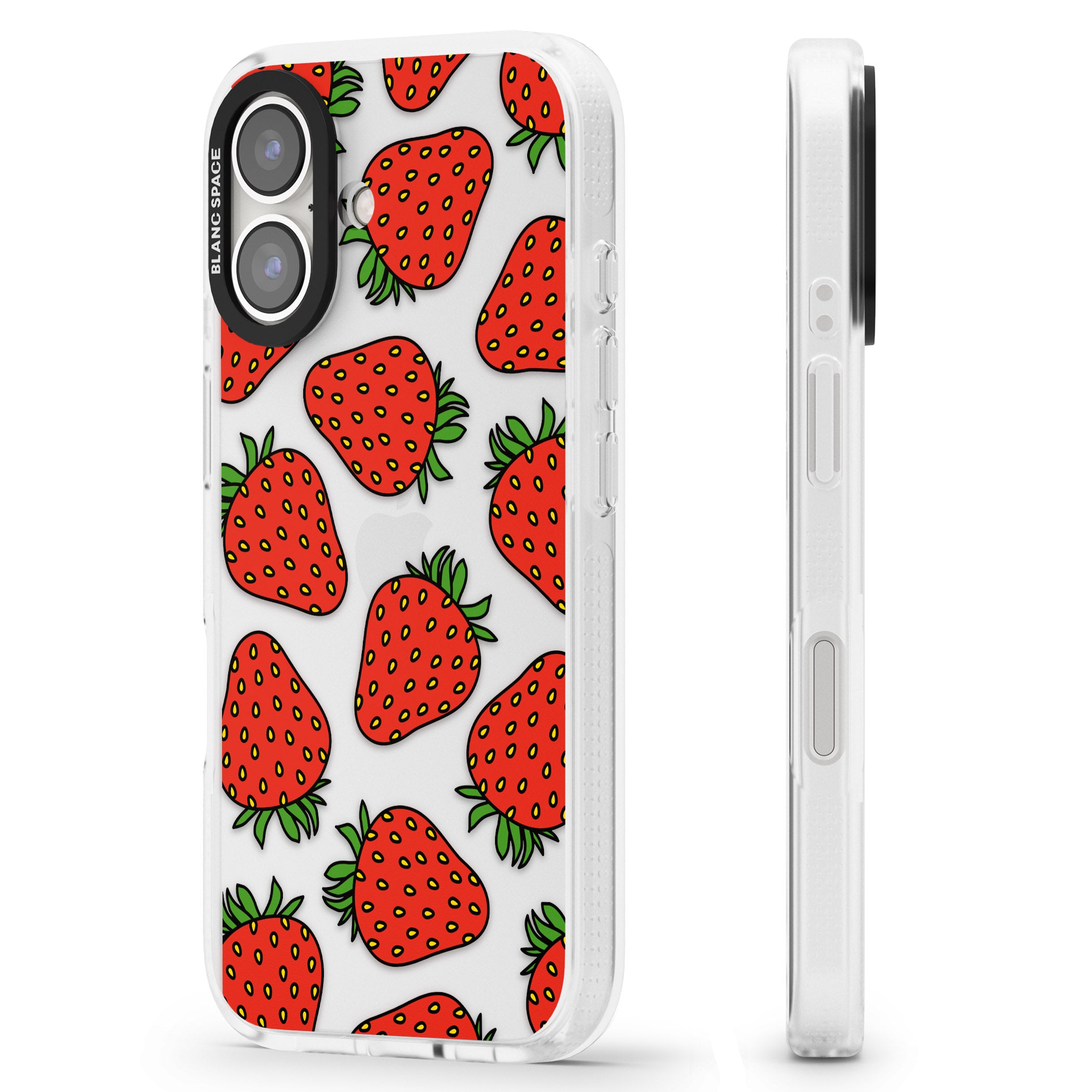 Strawberry Pattern iPhone 16 / 16 Plus Clear Case Impact Air - Blanc Space