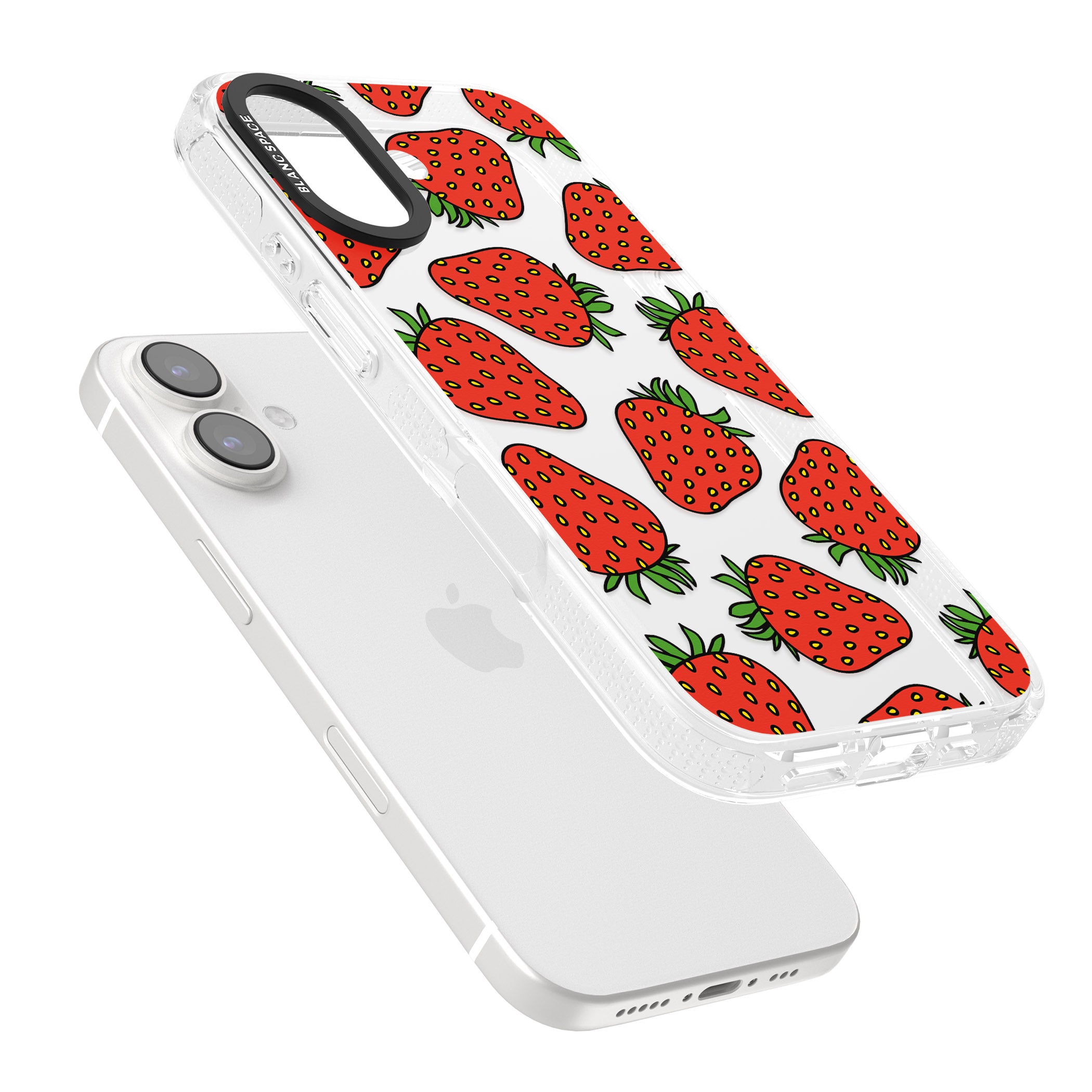 Strawberry Pattern iPhone 16 / 16 Plus Clear Case Impact Air - Blanc Space