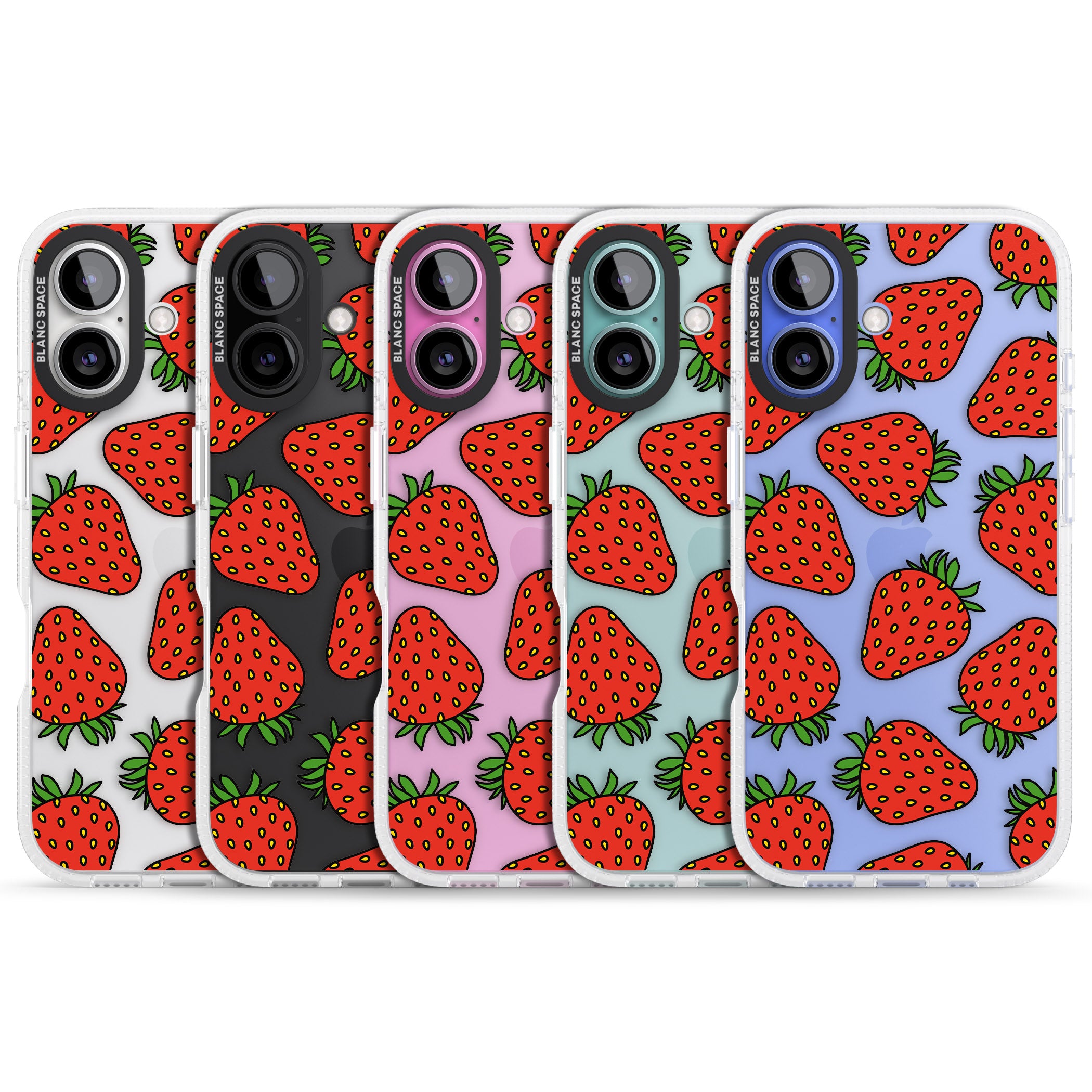 Strawberry Pattern iPhone 16 / 16 Plus Clear Case Impact Air - Blanc Space