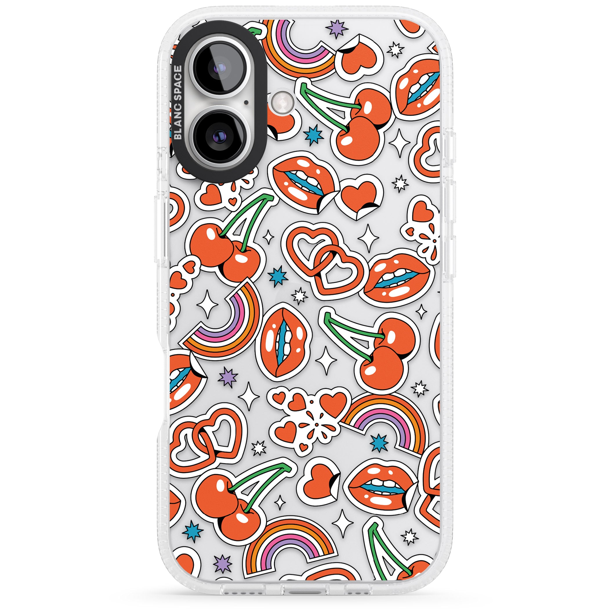 Red Sticker Pop iPhone 16 / 16 Plus Clear Case Impact Air - Blanc Space