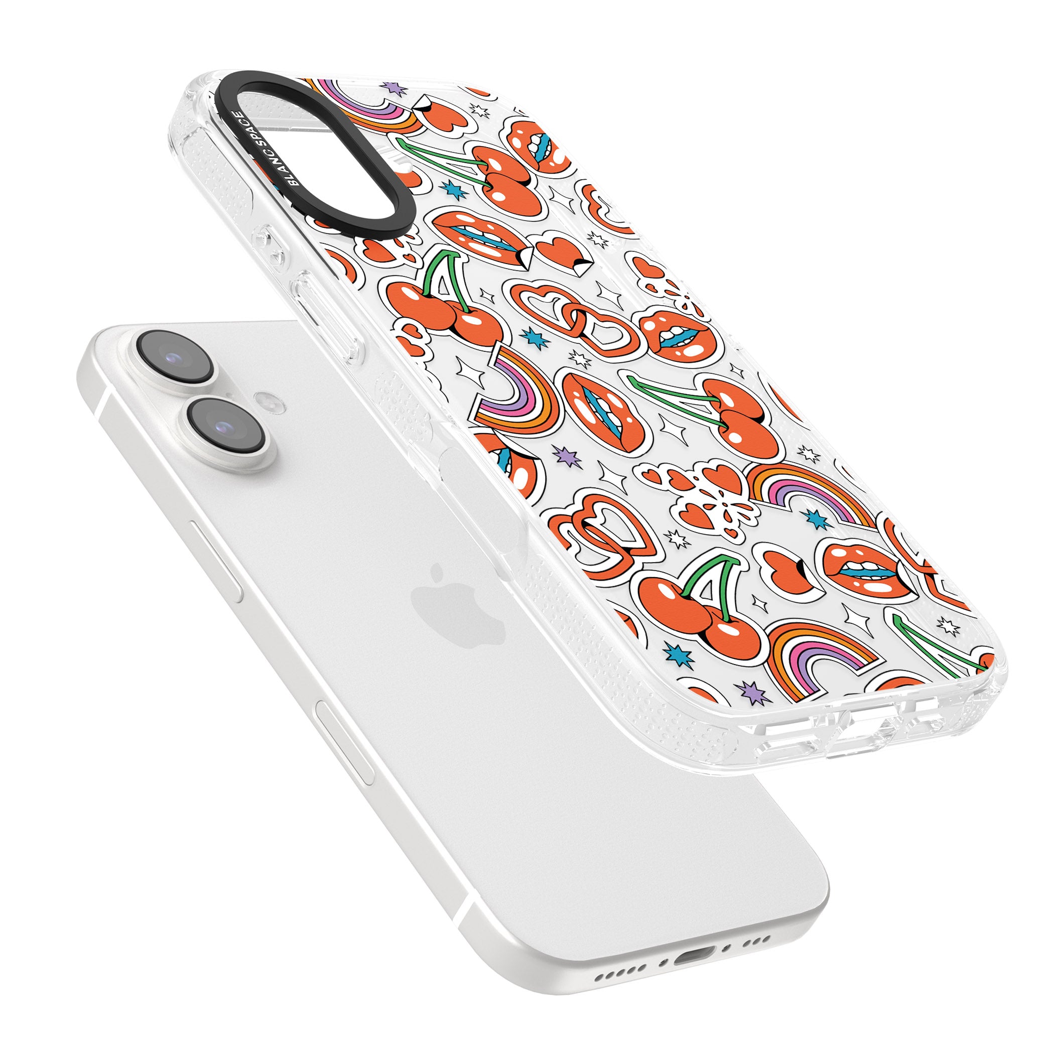 Red Sticker Pop iPhone 16 / 16 Plus Clear Case Impact Air - Blanc Space