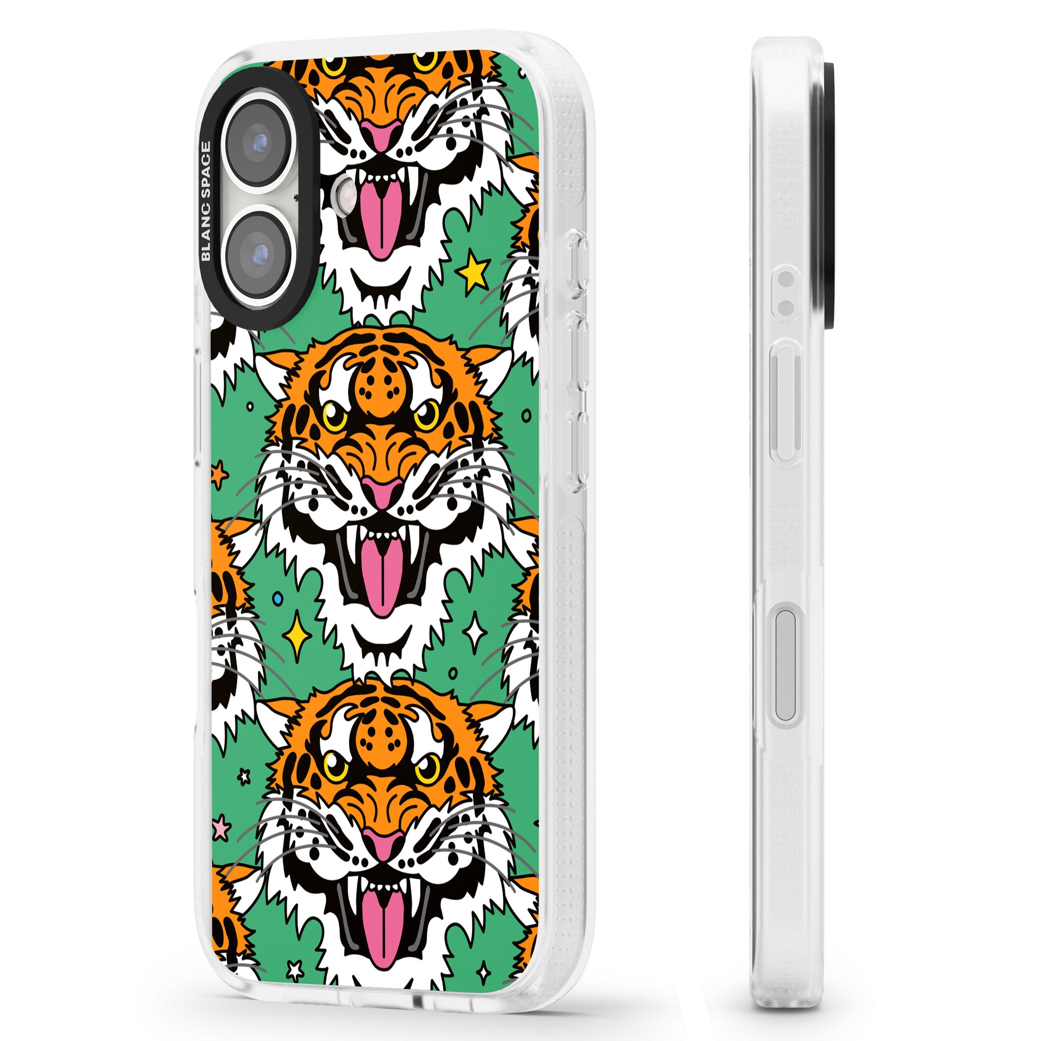 Fierce Jungle Tigers (Green) iPhone 16 / 16 Plus Clear Case Impact Air - Blanc Space